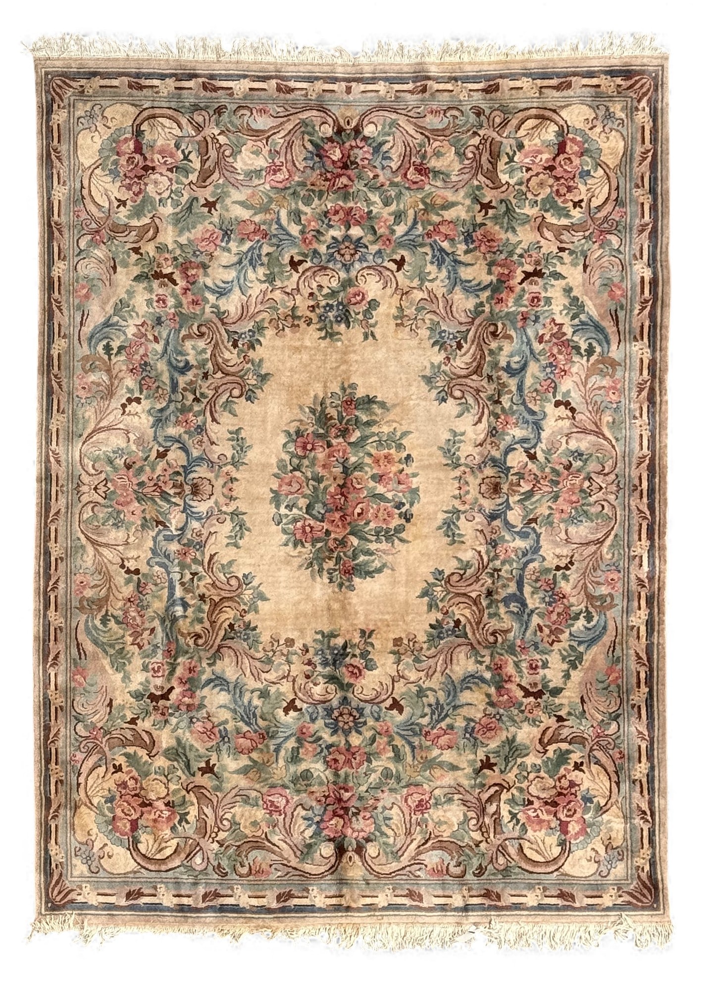 A Savonnerie design rug, probably Chinese: A Savonnerie design rug probably Chinese approximately 12ft 1in x 8ft 10in (368x268cm)