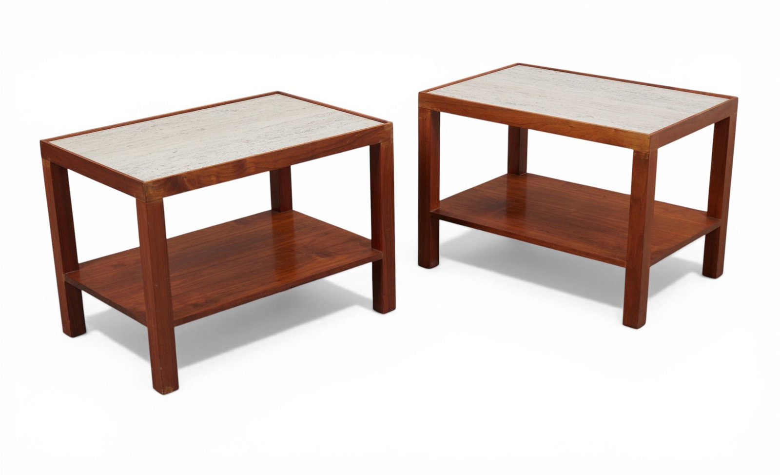 A pair of Modernist travertine and wood side tables (1 of 5)