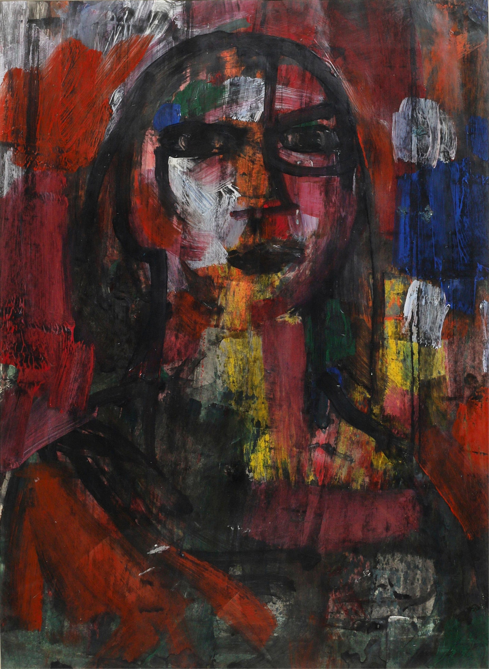Unknown (20th century), An Expressionist Portrait, tempra and acrylic on paper, 22 x 16in (56 x (1 of 4)