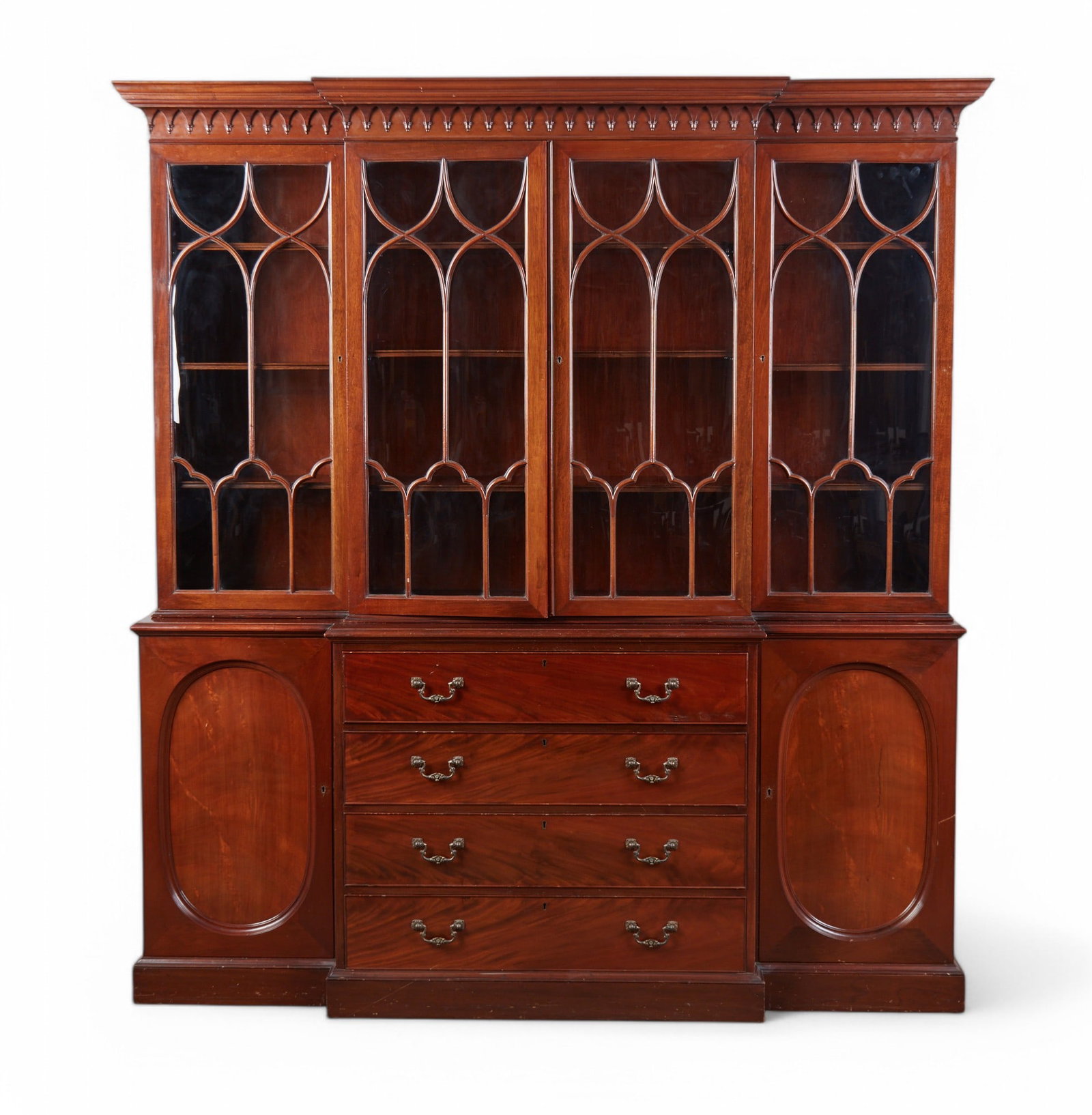 A George III style mahogany breakfront secretary bookcase, S. Hille & Co. Ltd., London, 20th century (1 of 9)