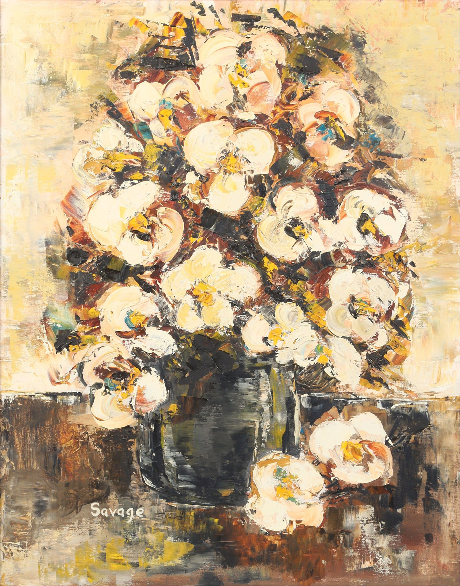 Continental School (20th century), Still life of white pansies, oil on canvas, 28 x 22 1/2in (70 x (1 of 5)