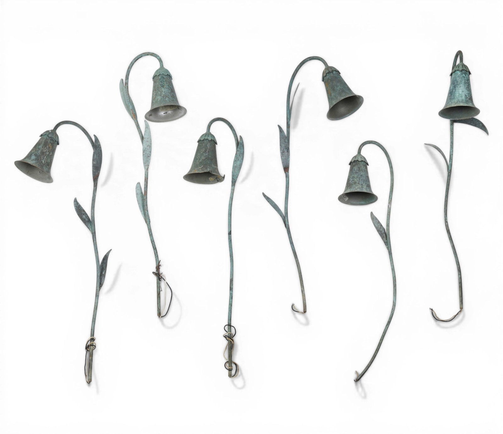 A group of six tulip shape outdoor pathway lights: A group of six tulip shape outdoor pathway lights height 32 in. (81.3 cm.)