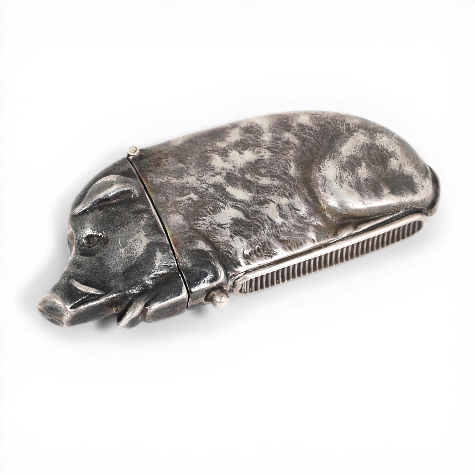 A sterling silver pig form match safe, 1996 by David A Bowles, 60.g (1 of 6)