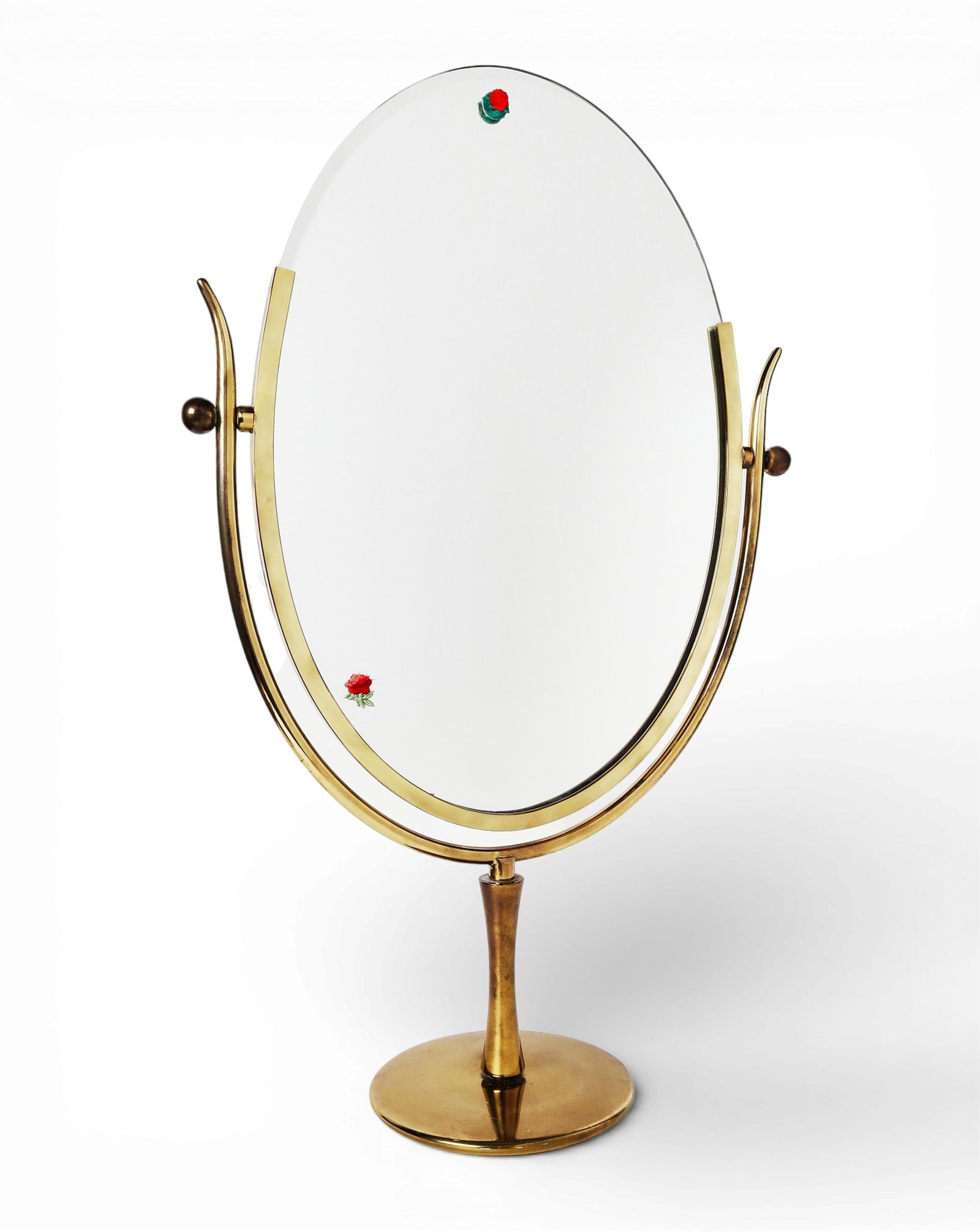 An Art Deco style mixed metal swivel oval vanity mirror (1 of 4)