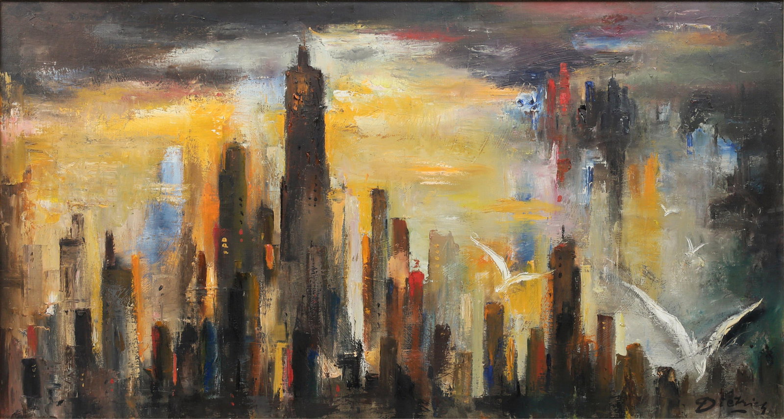 Dietrich Hermann Grunewald (Dietrich) (Swedish, 1916-2003), Citiscape, oil on canvas, 26 x 48in (66 (1 of 5)