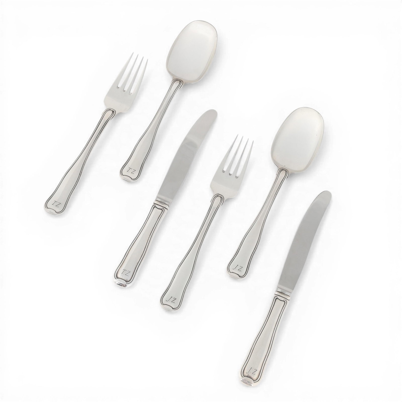 A group of two Georg Jensen sterling silver three piece junior set, weighable silver 151.g (1 of 3)