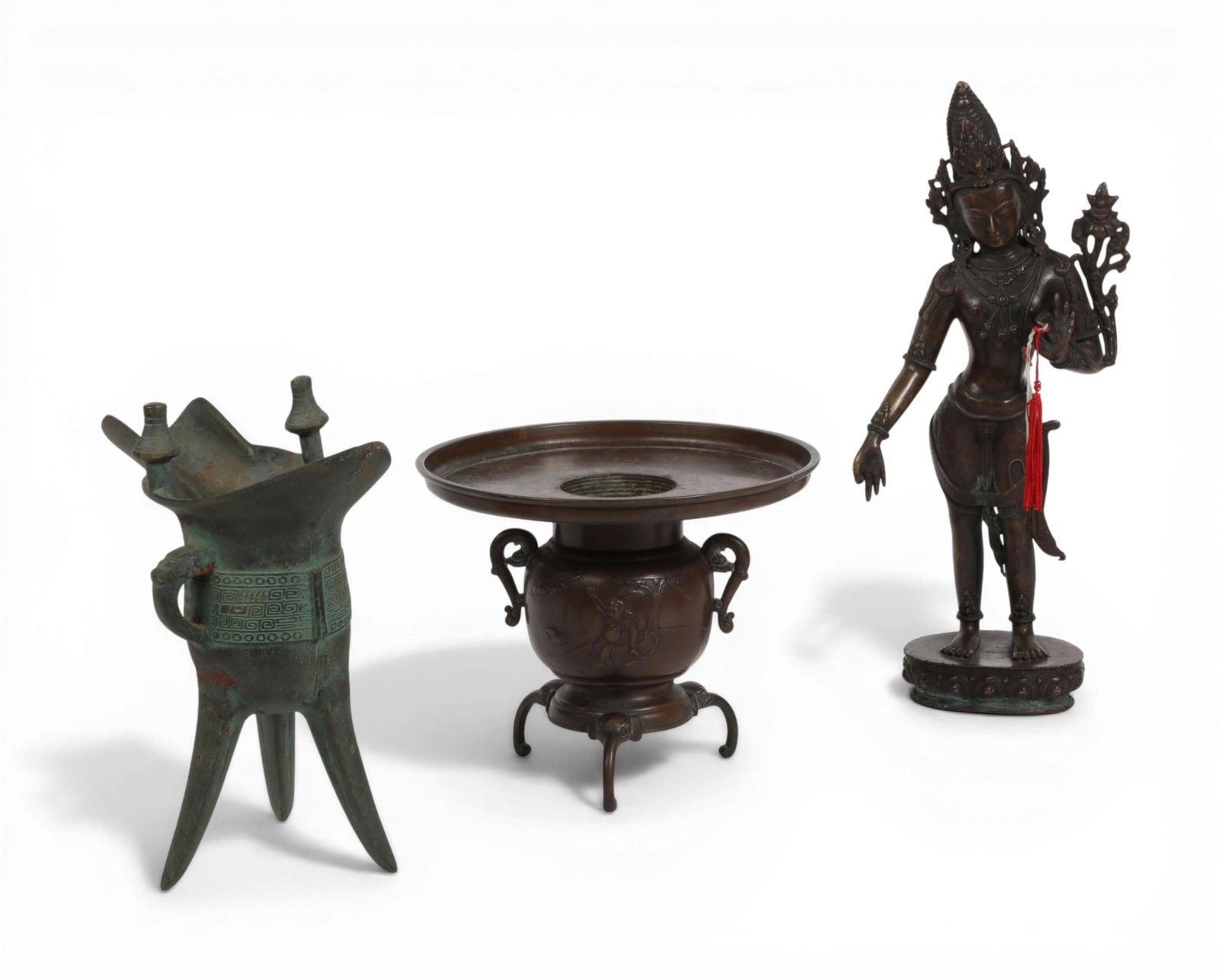 A group of three Asian metal table articles (1 of 3)