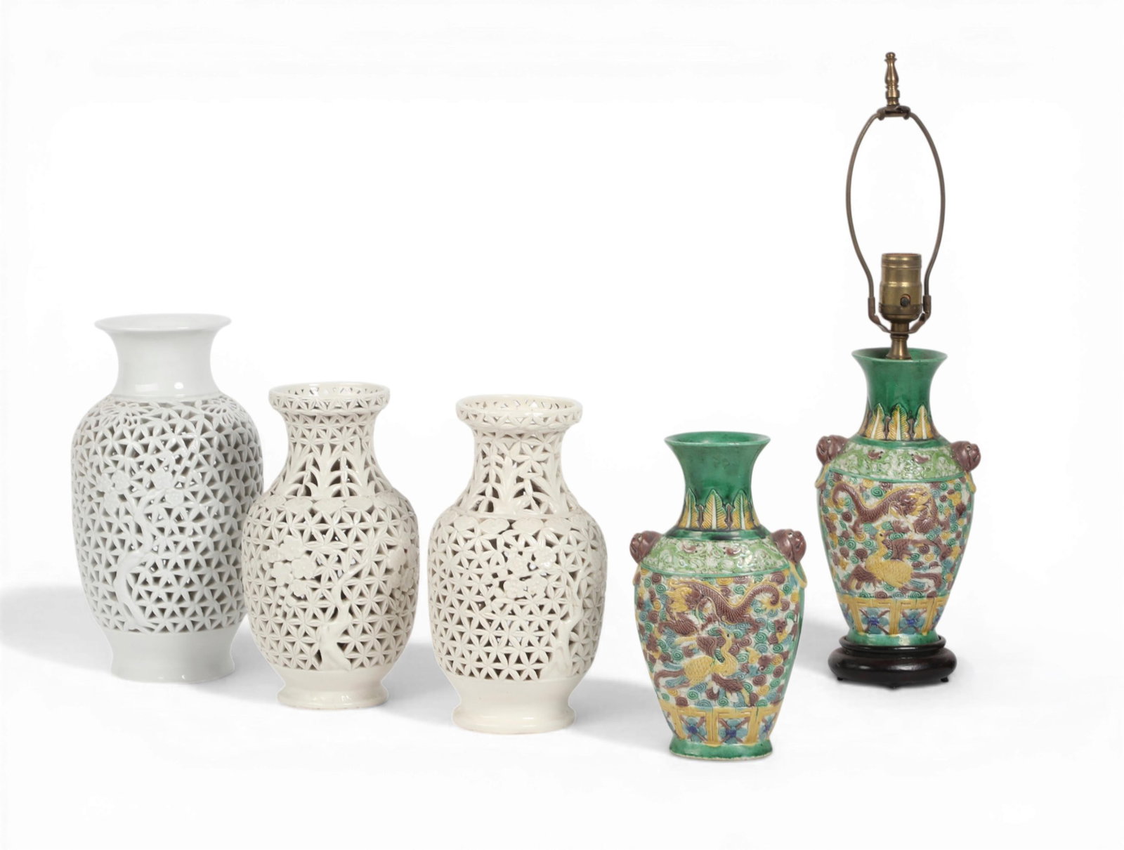 A group of five Chinese vases, one converted into lamp (1 of 5)
