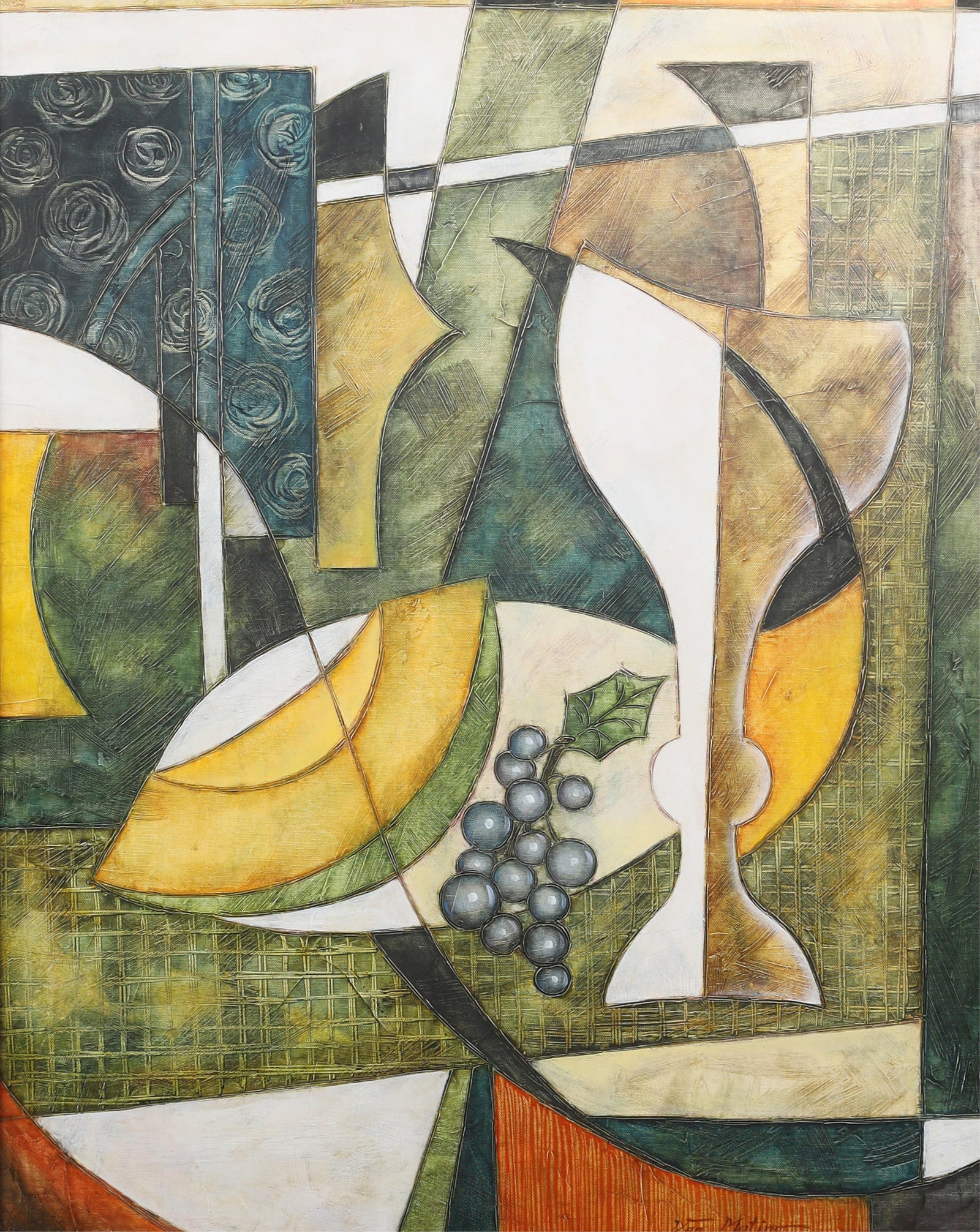 Van Matino Ahn (Korean, b. 1955), Cubist style still life, oil on canvas, 30 x 24in (76 x 61cm): Van Matino Ahn Korean b. 1955 Cubist style still life oil on canvas signed lower right Van Matino 30 x 24in (76 x 61cm) Provenance: Property from a Private Pasadena Collection.