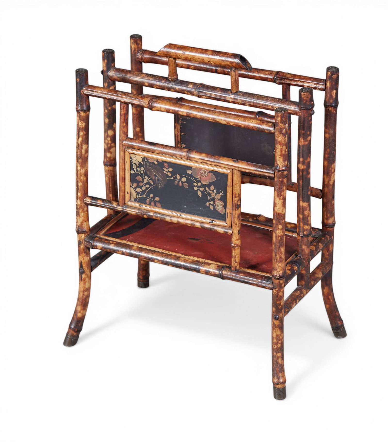 A victorian japanese lacquer inset bamboo canterbury, late 19th century: A victorian japanese lacquer inset bamboo canterbury late 19th century height 23 x width 17 x depth 10 in. (58.4 x 43.2 x 25.4 cm.)