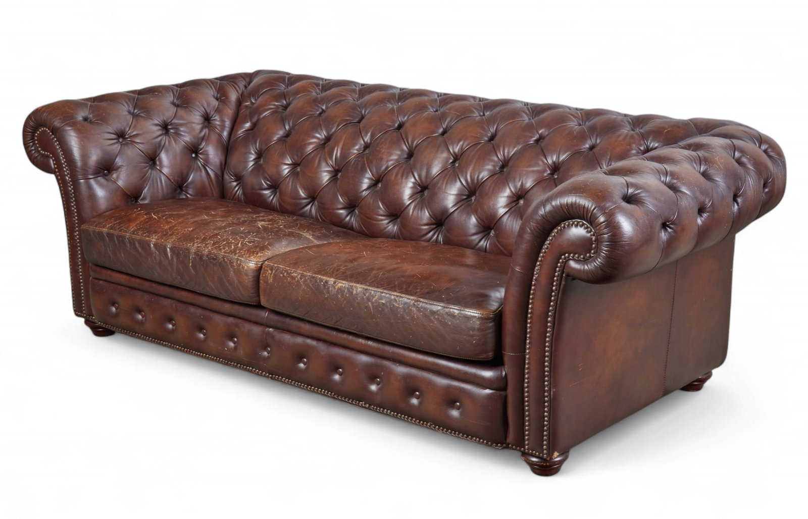 A large brown tufted leather Chesterfield sofa, modern (1 of 7)