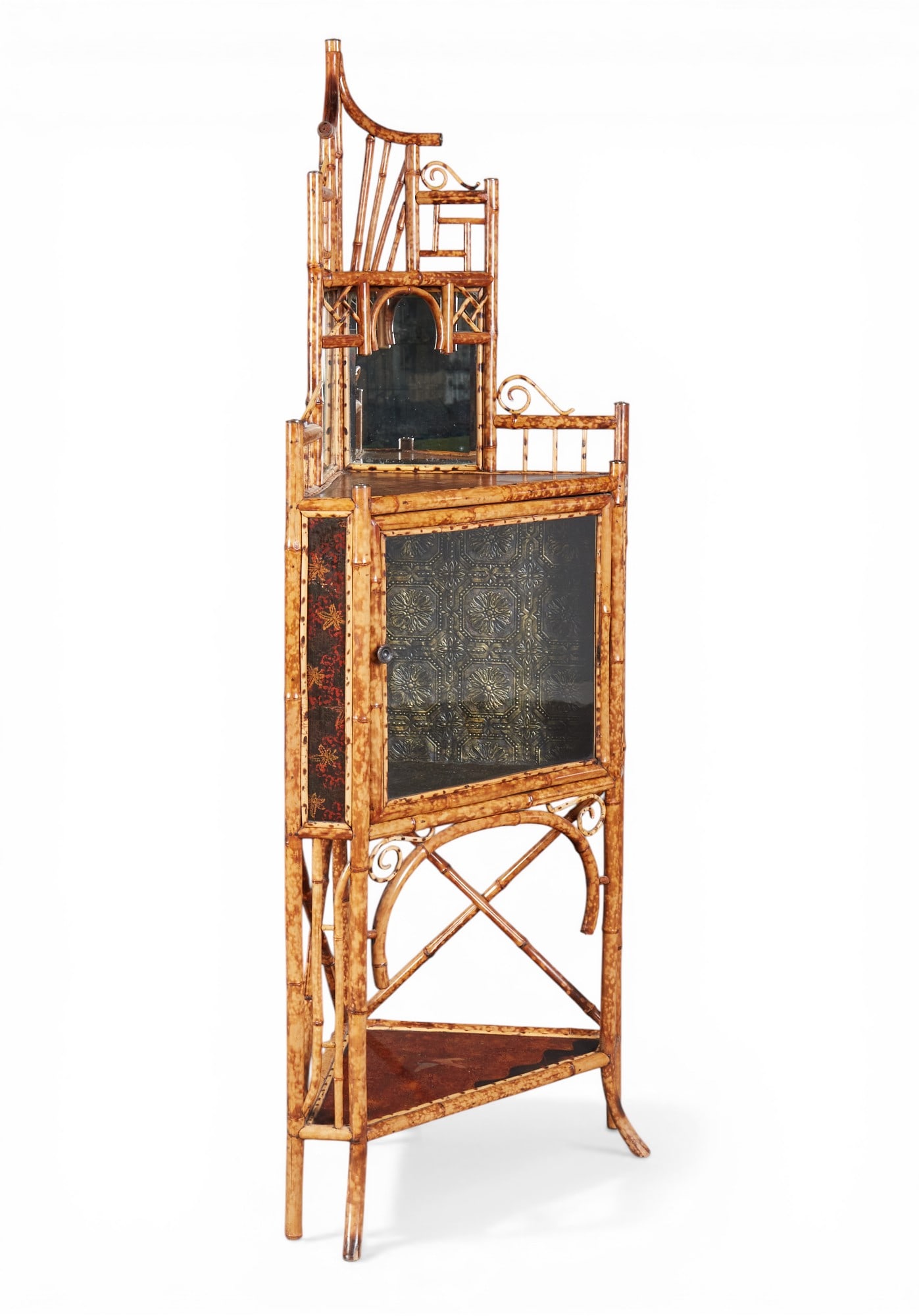 An Aesthetic movement bamboo and rattan corner cabinet, late 19 th century (1 of 8)