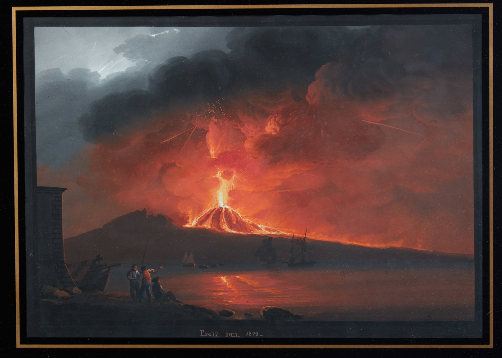 Neapolitan School (Italian, 19th century), Eruzione del Vesuvius, 1822, gouache: Neapolitan School (Italian, 19th century) Eruzione del Vesuvius, 1822 gouache on wove paper laid to stiff board titled to lower margin 11 1/4 x 16 1/4in (28.5 x 41.5cm)