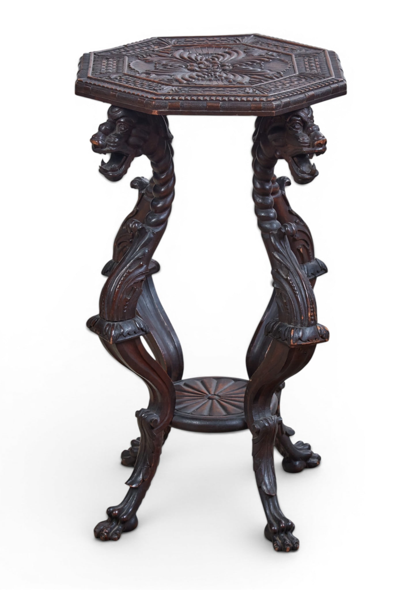 A Burmese hardwood octagonal occasional table: A Burmese hardwood octagonal occasional table height 24 1/2in (62cm); diameter 16in (41cm)