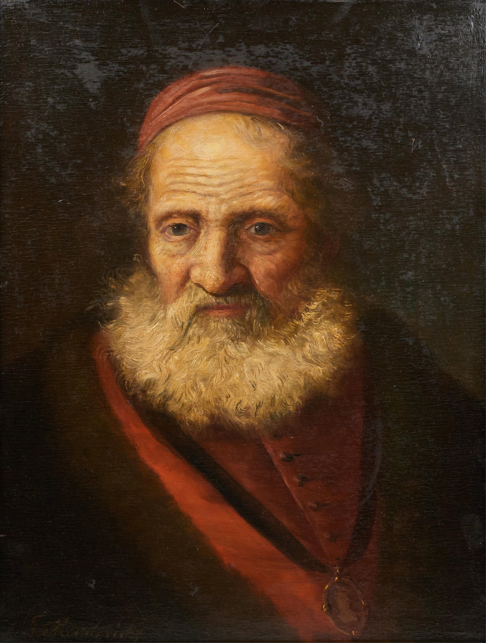 After Christian Wilhelm Ernst Dietrich (German, 1712-1774), Portrait of a gentleman with beard and: After Christian Wilhelm Ernst Dietrich German 1712-1774 Portrait of a gentleman with beard and amulet oil on board signed lower right 23 x 17 in. (58.4 x 43.2 cm.)