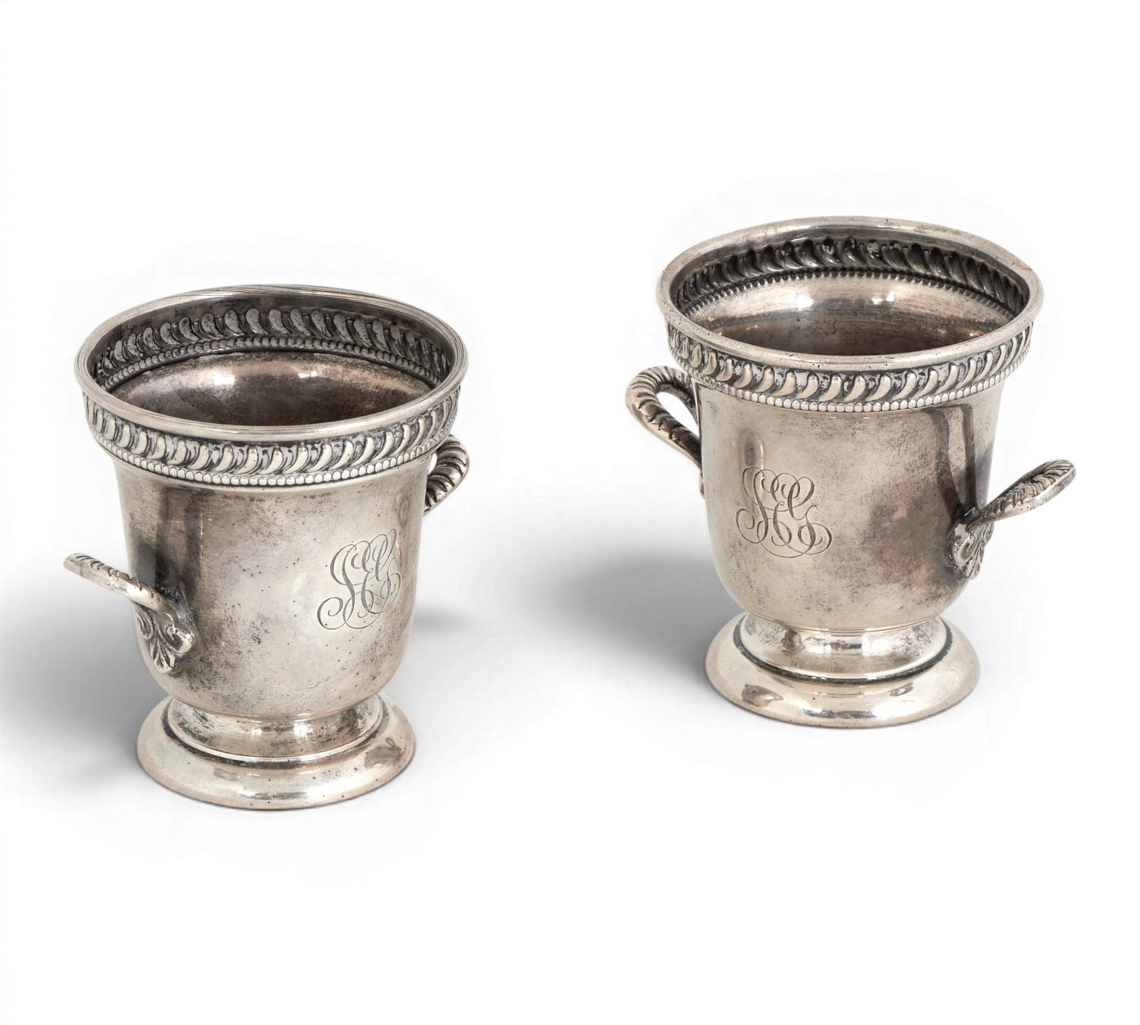 A pair of sterling silver small two handle urns by Blackstarr & Gorham (1 of 6)
