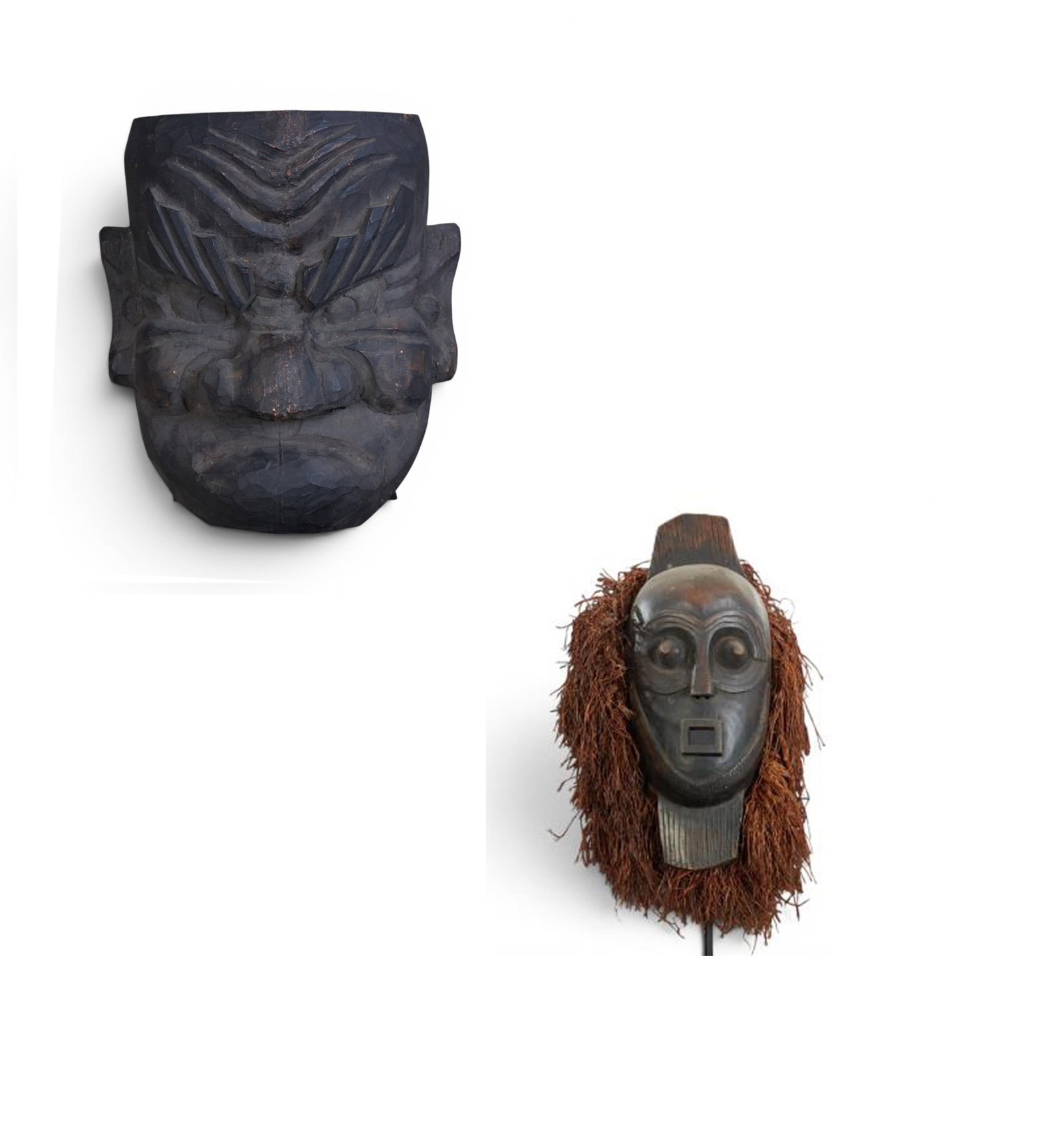 A pair of African masks, one on metal stand (1 of 8)