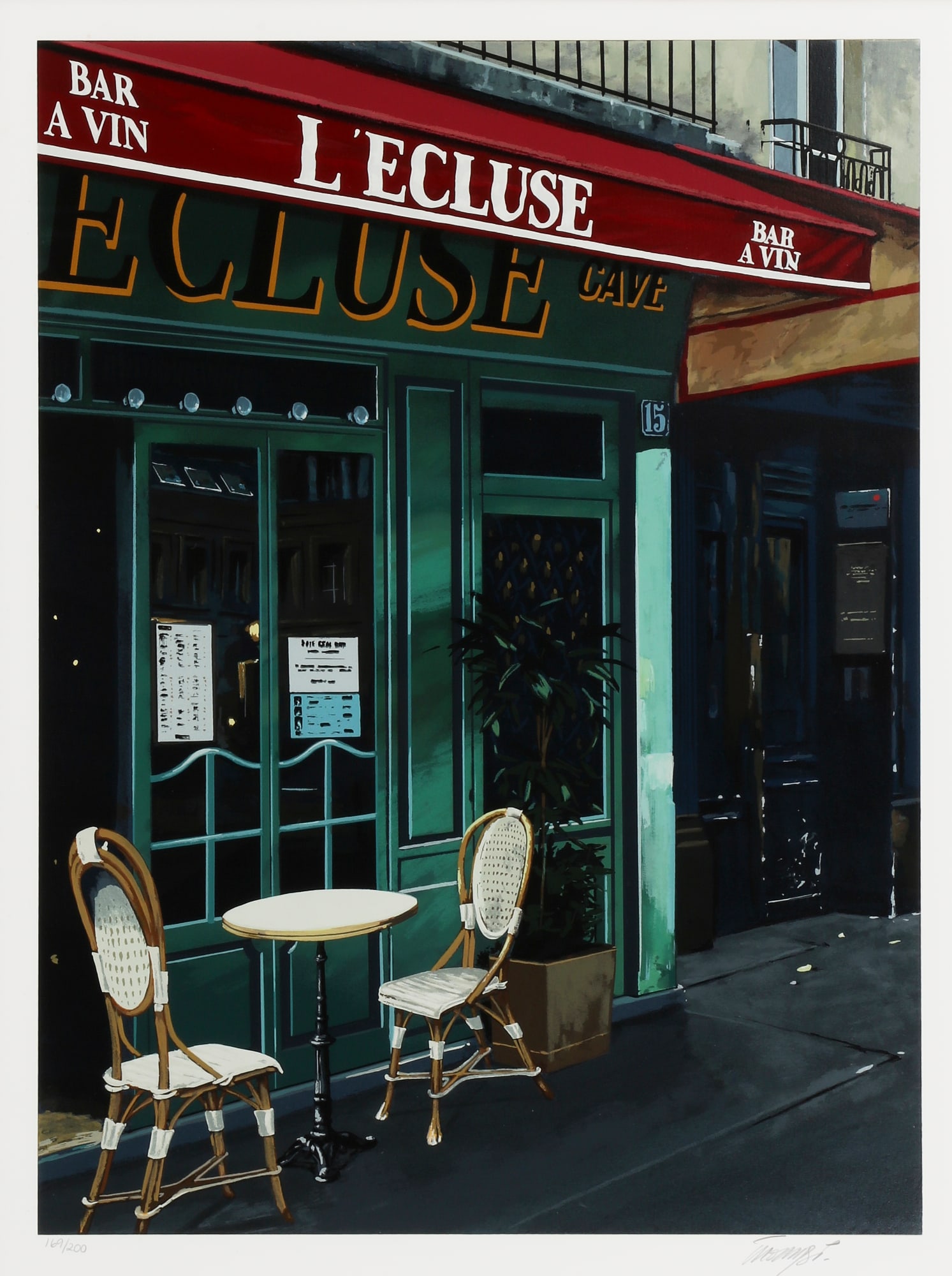 Thomas Pradzynski (1951, 2007), L'Ecluse Bar a Vin, screenprint in colors on wove paper, 26 x 20in: Thomas Pradzynski 1951 2007 L'Ecluse Bar a Vin screenprint in colors on wove paper editioned and signed to lower margins 26 x 20in (66 x 51cm)