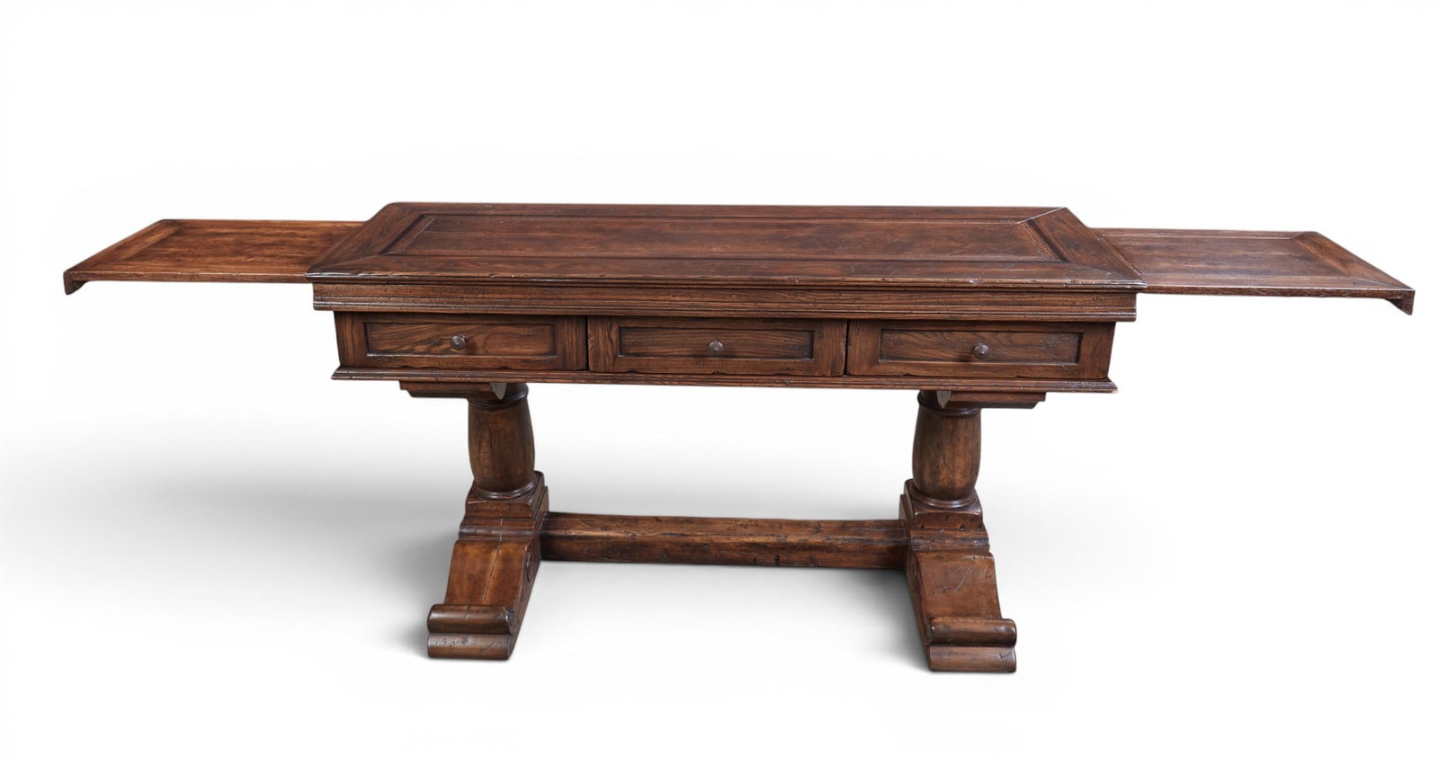 A sideboard on a trestle base with pullout sides.: A sideboard on a trestle base with pullout sides. height 35 x width 60 x depth 20 in. (88.9 x 152.4 x 50.8 cm.)