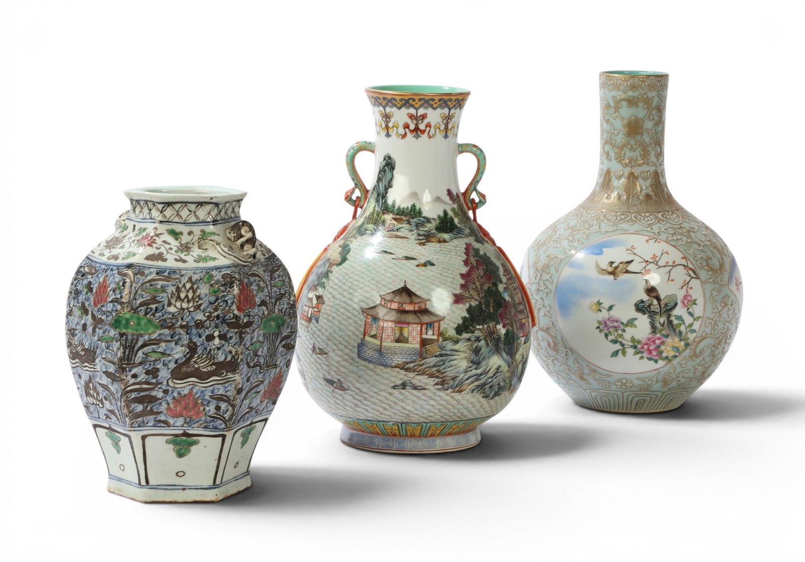 A group three Chinese vases: A group three Chinese vases Tallest: height 15 1/2 x diameter 10 in. (39.4 x 25.4 cm.)