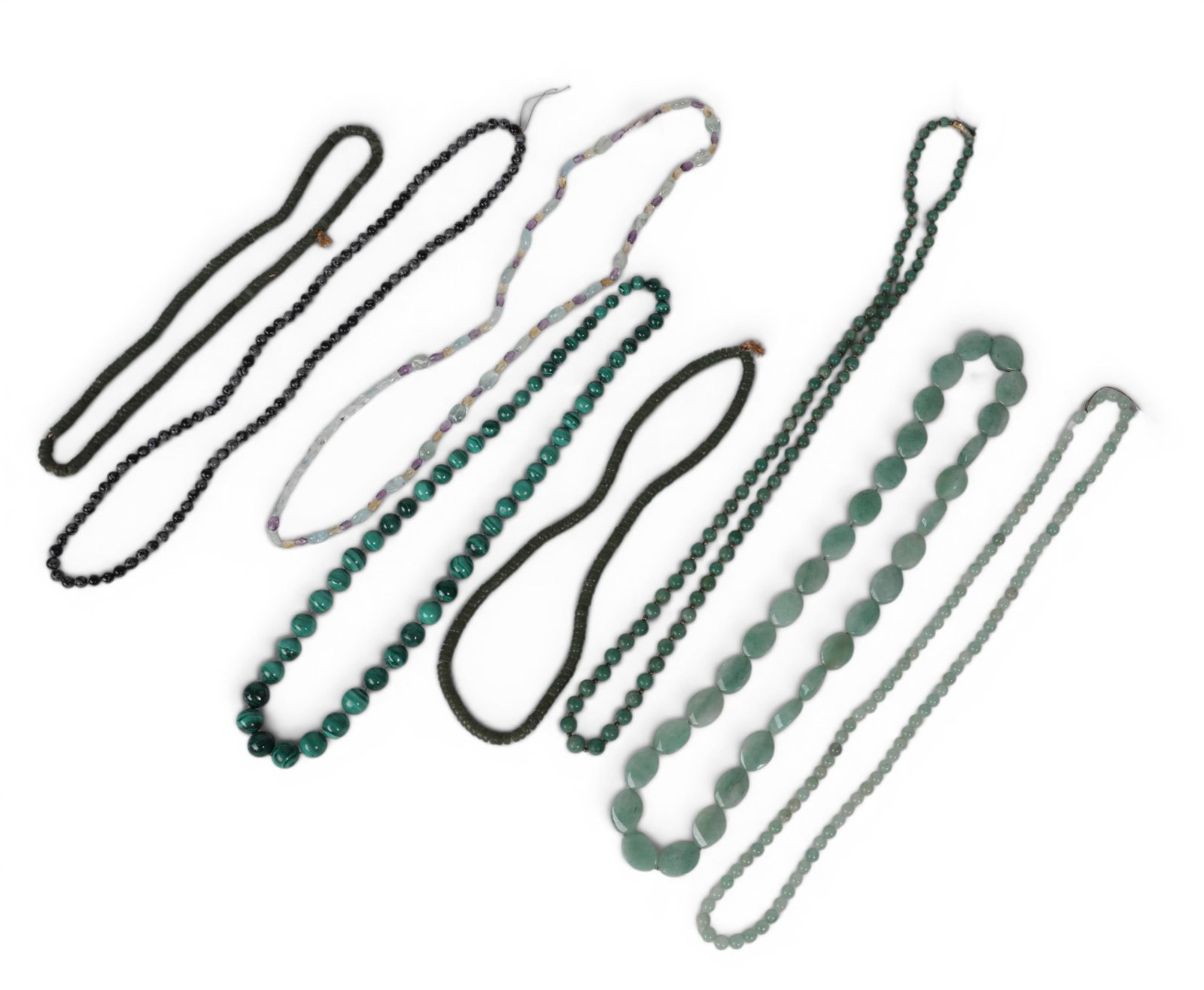 A group of eight bead necklaces: A group of eight bead necklaces
