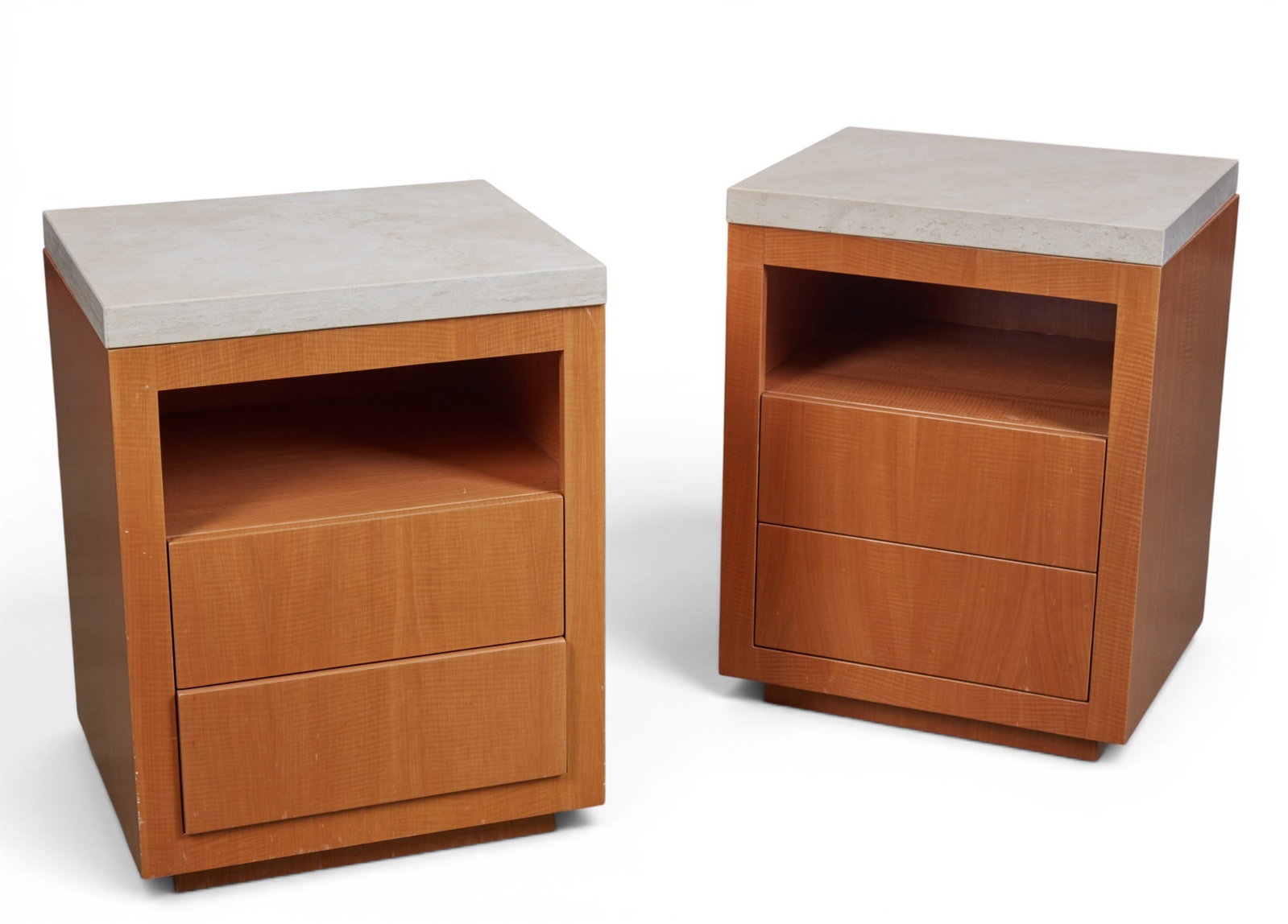 A pair of nightstands with marble top: A pair of nightstands with marble top height 30 x width 23 x depth 20 in. (76.2 x 58.4 x 50.8 cm.)