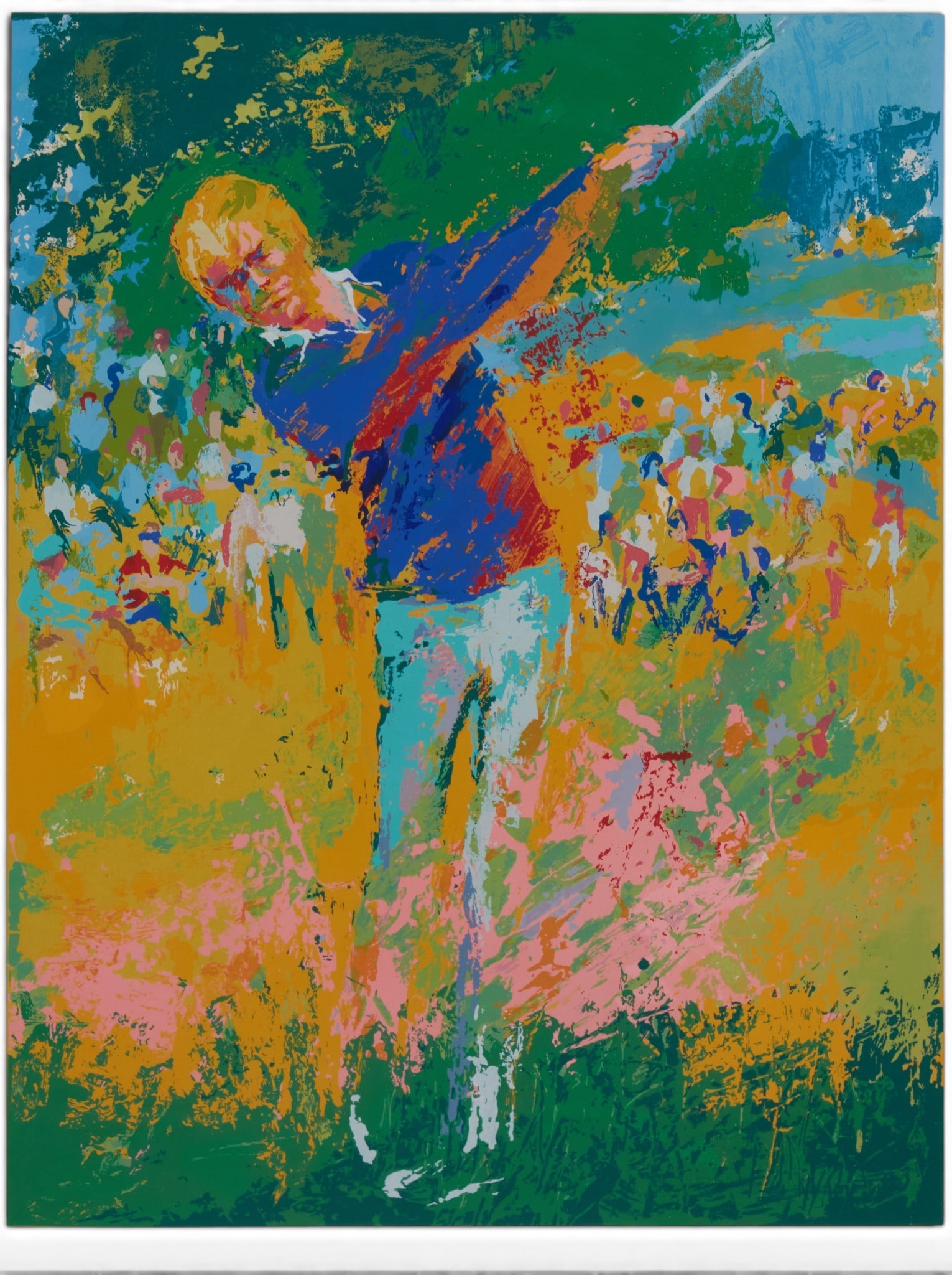 LeRoy Neiman (American, 1921-2012), Tee shot--Jack Nicklaus, screen print in colors on wove paper,: LeRoy Neiman American 1921-2012 Tee shot--Jack Nicklaus screen print in colors on wove paper numbered 23/300 and signed in pencil to lower margins 25 3/4 x 20in (65.5 x 51cm)