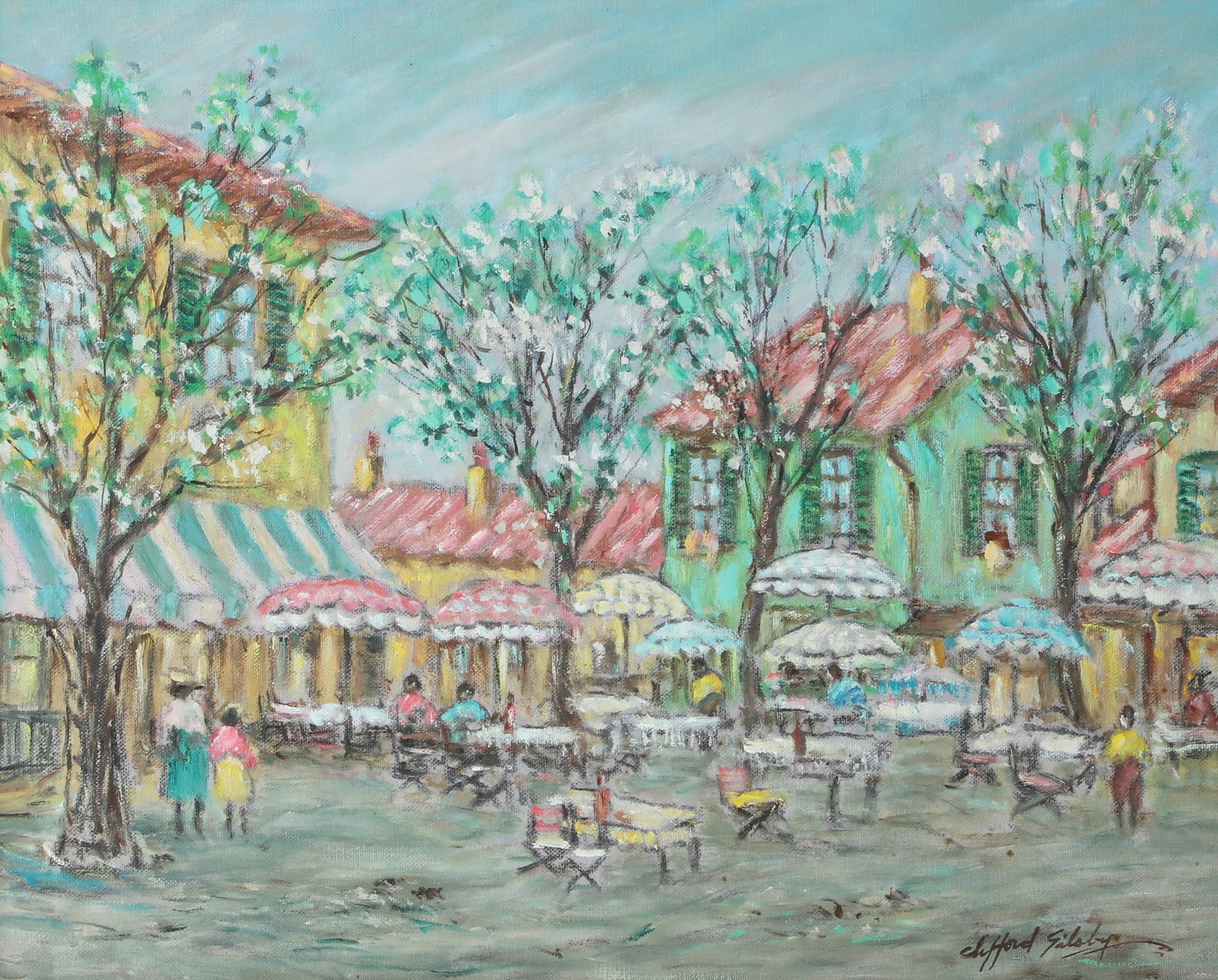 Clifford Silsby (American, 1896-1986), Place du Tertre, Montmartre 1924, oil on canvas, 16 x 20in: Clifford Silsby American 1896-1986 Place du Tertre, Montmartre 1924 oil on canvas signed to lower right 16 x 20in (41 x 51cm)
