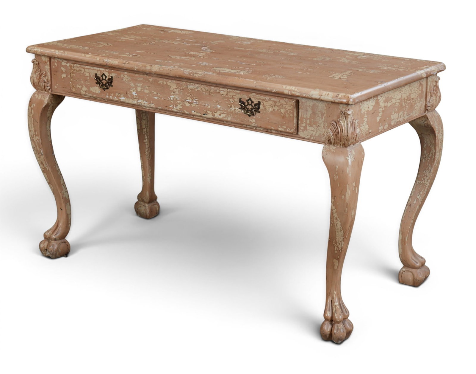A provincial style desk with faux finish: A provincial style desk with faux finish height 32 x width 52 x depth 26 in. (81.3 x 132.1 x 66 cm.)