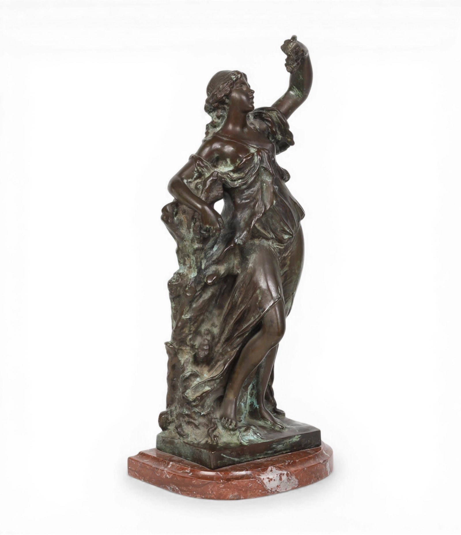 A patinated bronze figure on marble plinth, modern: A patinated bronze figure on marble plinth modern height 21in (53.5cm)