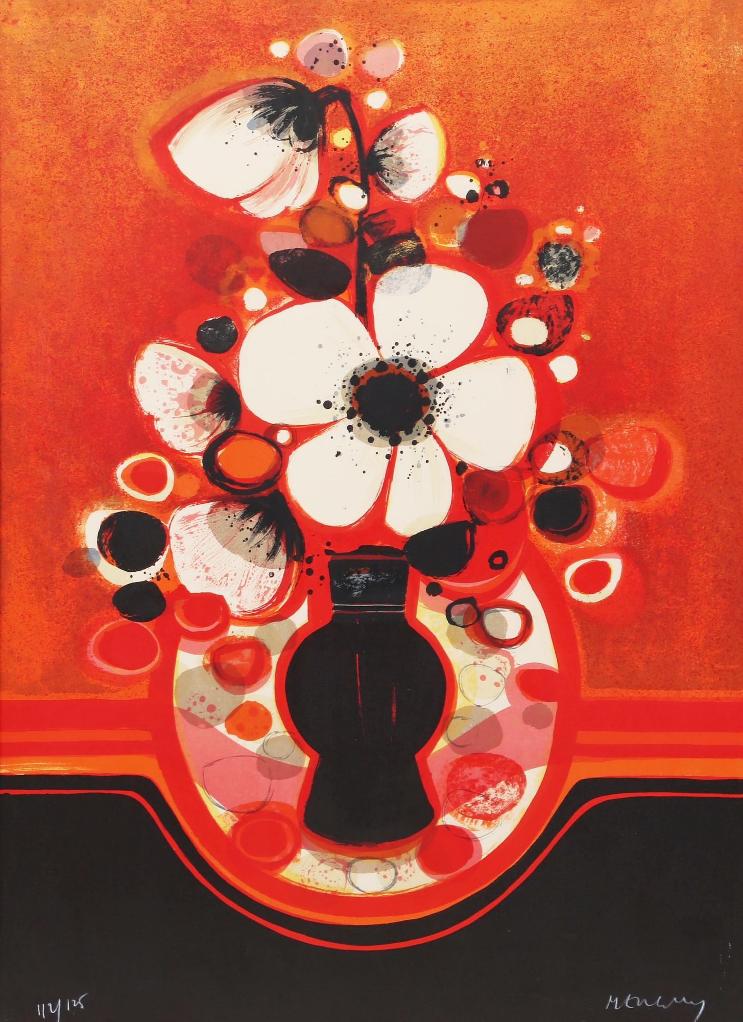 Frederic Menguy (France, 1927-2007), Bouquet du Mas II, 1973, lithograph in colors on Arches paper,: Frederic Menguy France 1927-2007 Bouquet du Mas II, 1973 lithograph in colors on Arches paper numbered 112/125 and signed in white pencil to lower edges 29 x 21in (74 x 53cm)