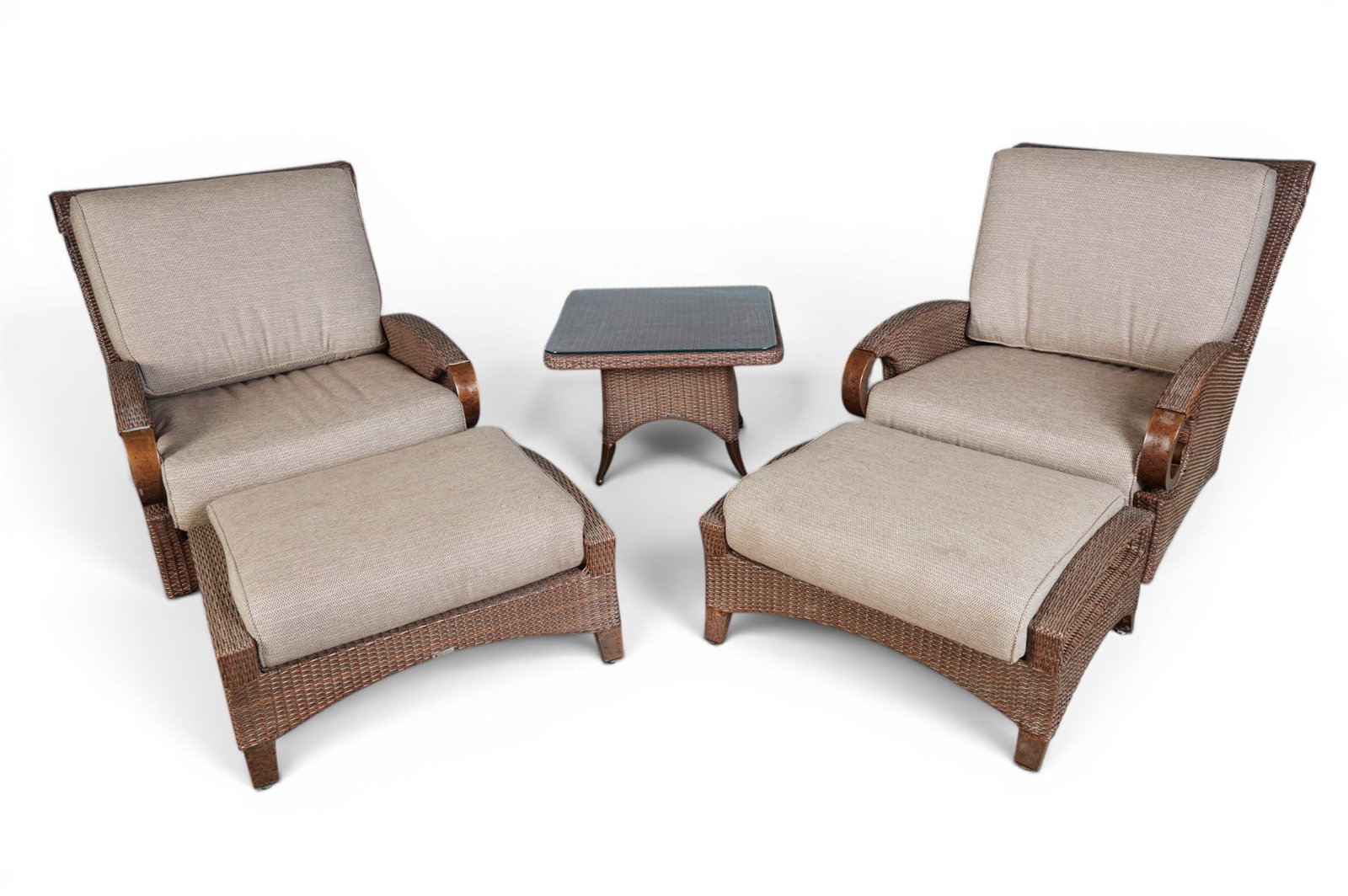 A pair of Cast Classics rocking chairs with matching ottomans and side table with glass top (1 of 7)