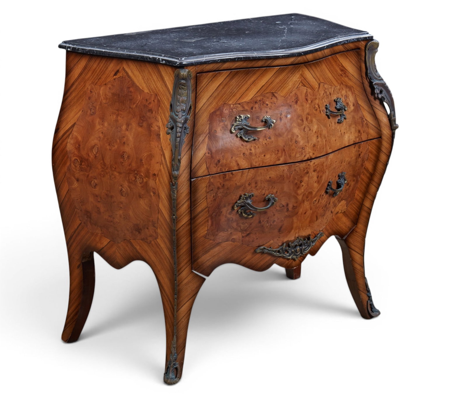 A Louis XV style bombe chest of drawers with marble top (1 of 7)