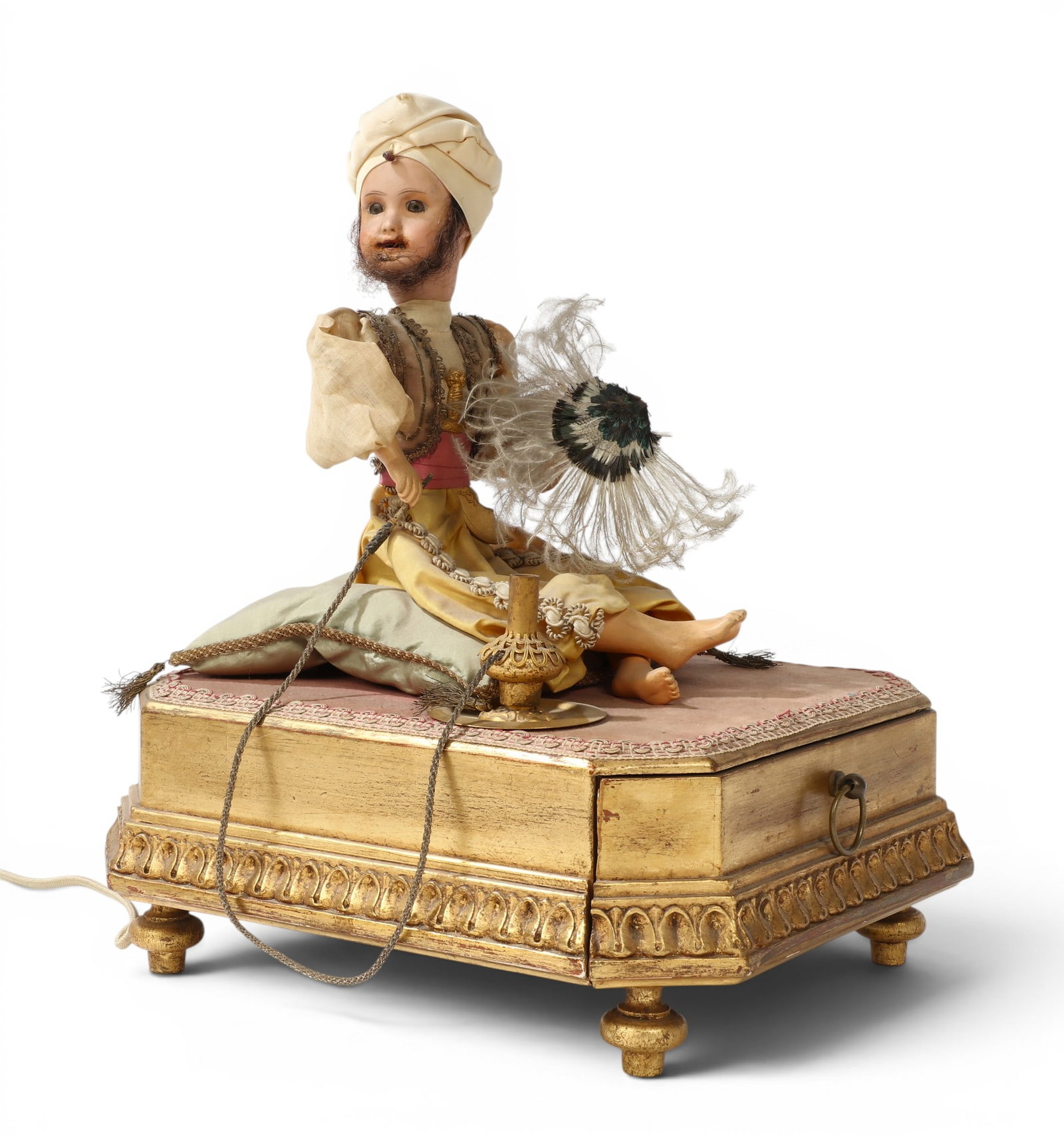 A seated man automaton: A seated man automaton height 12 1/2 x width 9 x depth 11 in. (31.8 x 22.9 x 27.9 cm.)
