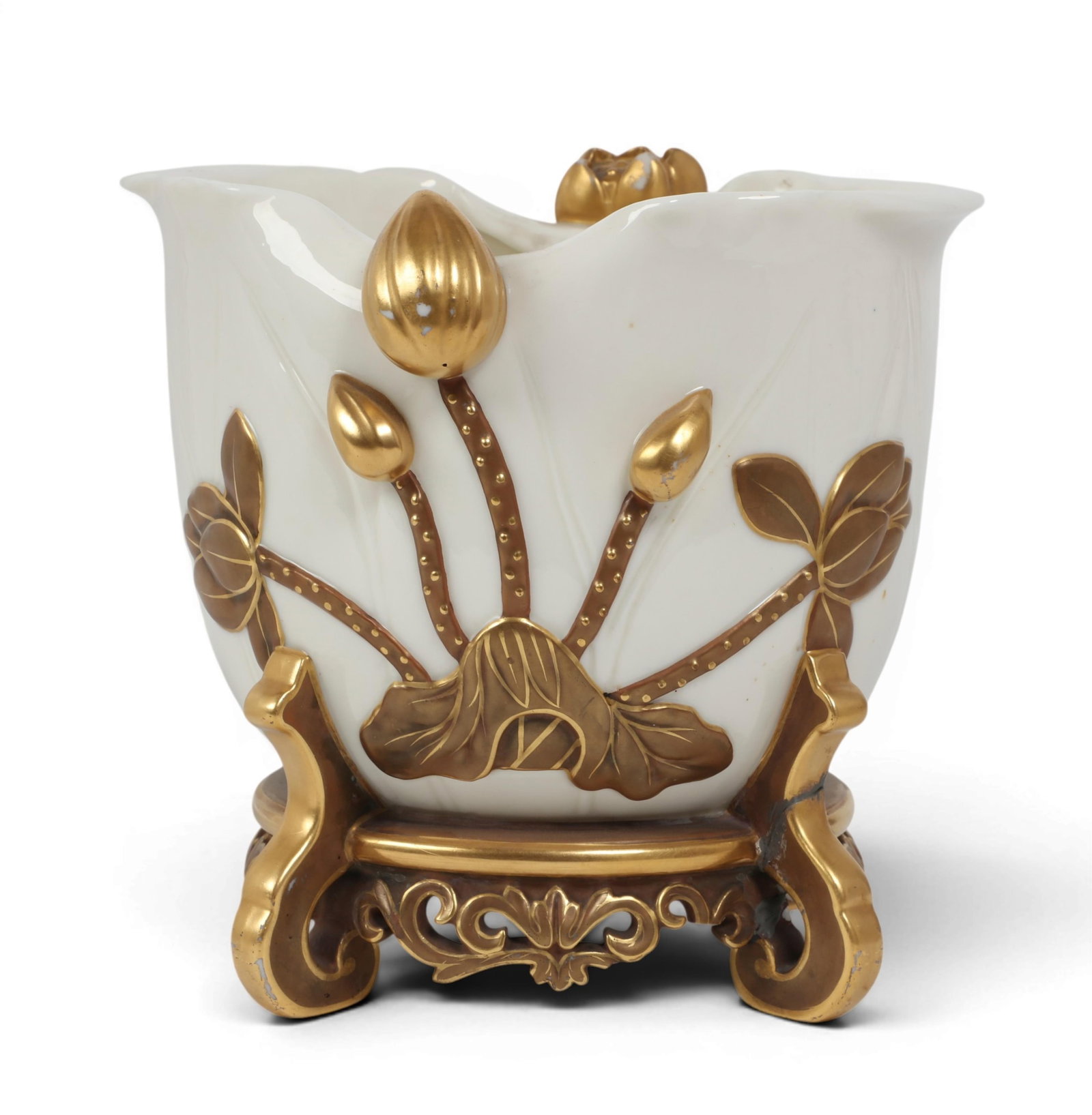 A Royal Worcester porcelain cache pot: A Royal Worcester porcelain cache pot height 7 x width 8 x depth 7 3/4 in. (17.8 x 20.3 x 19.7 cm.) Provenance: Property from a Private Beverly Hills Collection, curated by Hendrix Allardyce.