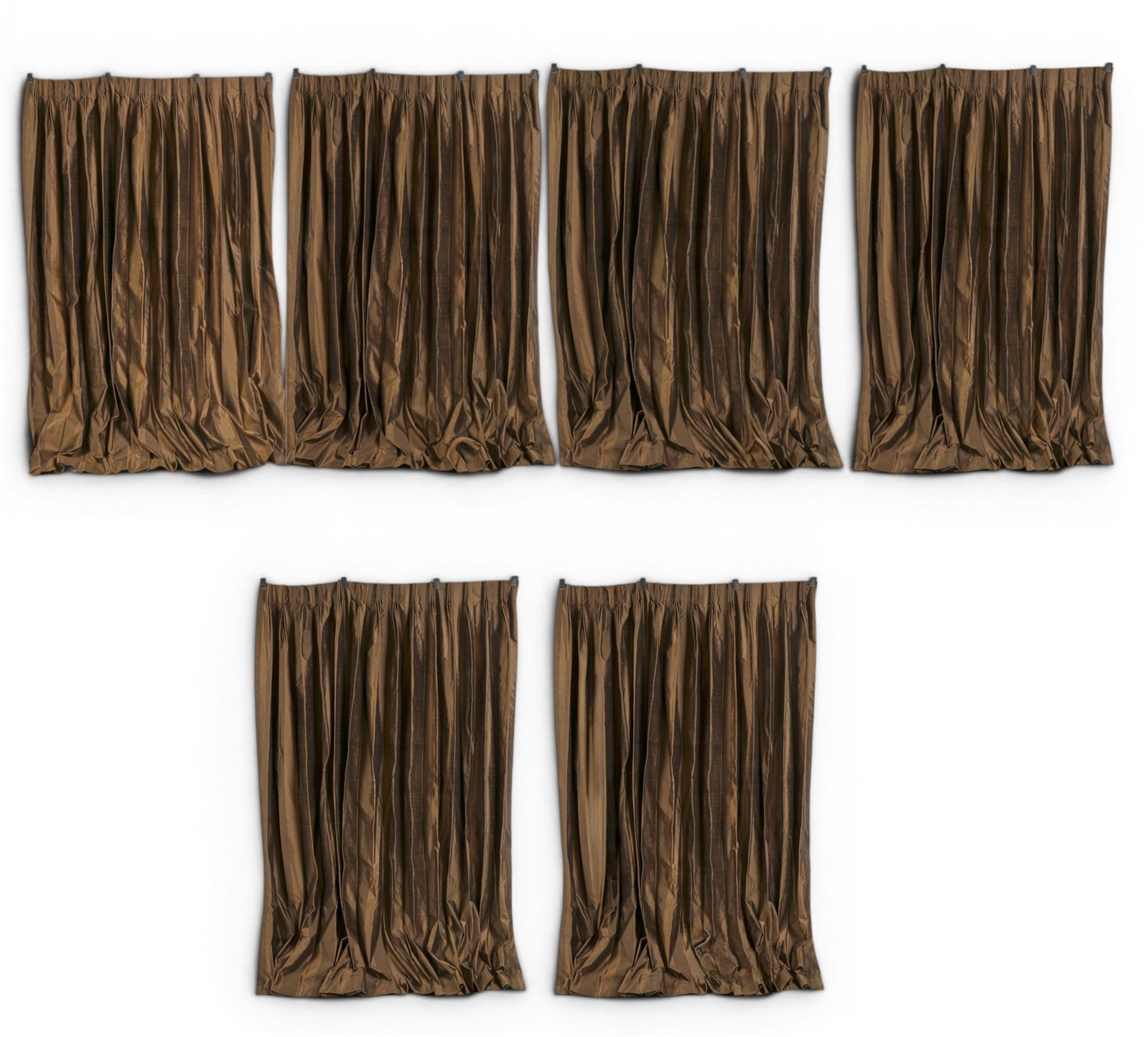 A group of five silk drapery panels: A group of five silk drapery panels Each Panel: height 88 x width 63 in. (223.5 x 160 cm.)