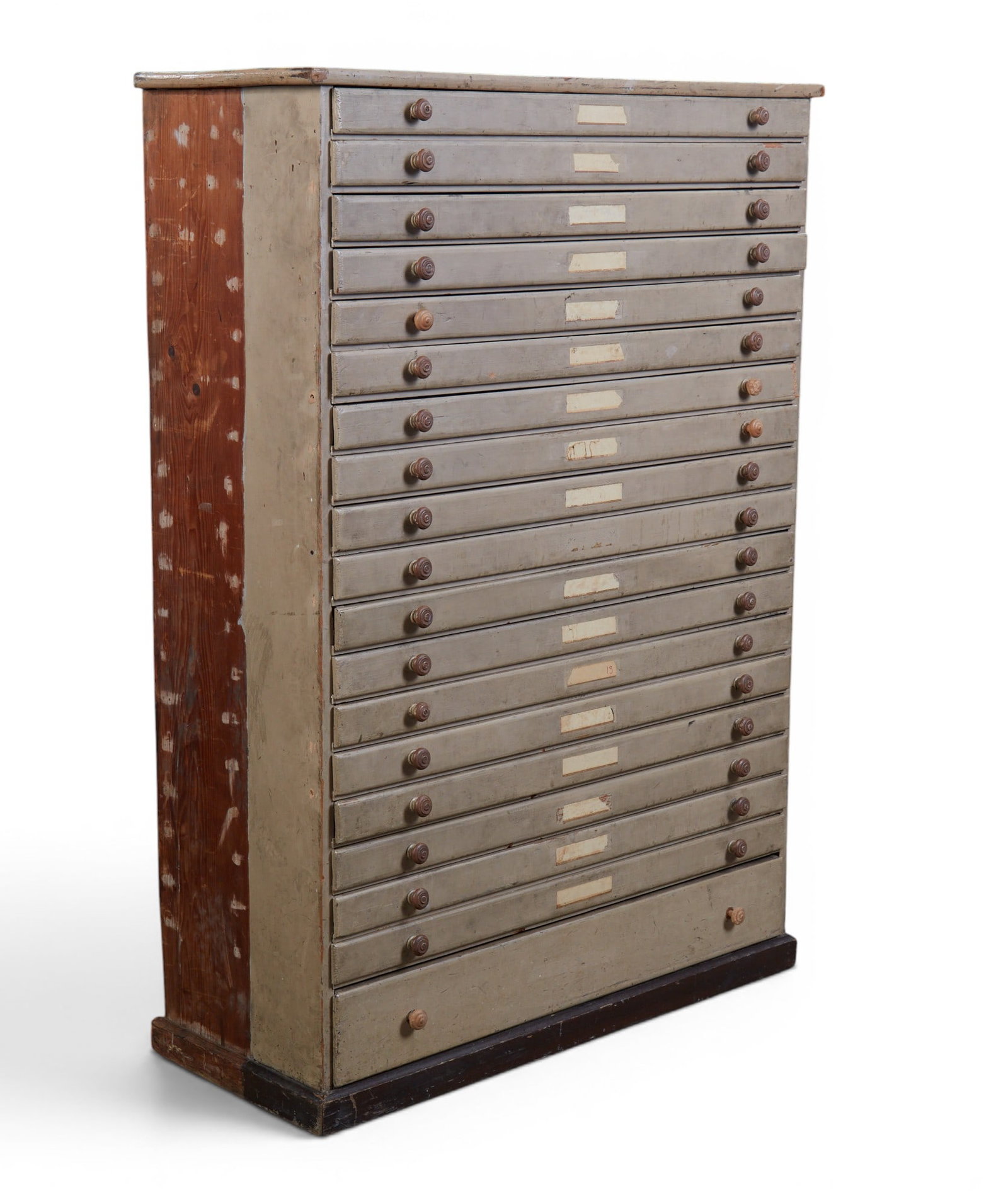 A grey painted file or folio cabinet, Early 20th century: A grey painted file or folio cabinet Early 20th century height 63 1/2In (161cm); width 43 1/2in (110cm); depth 18in (46cm)