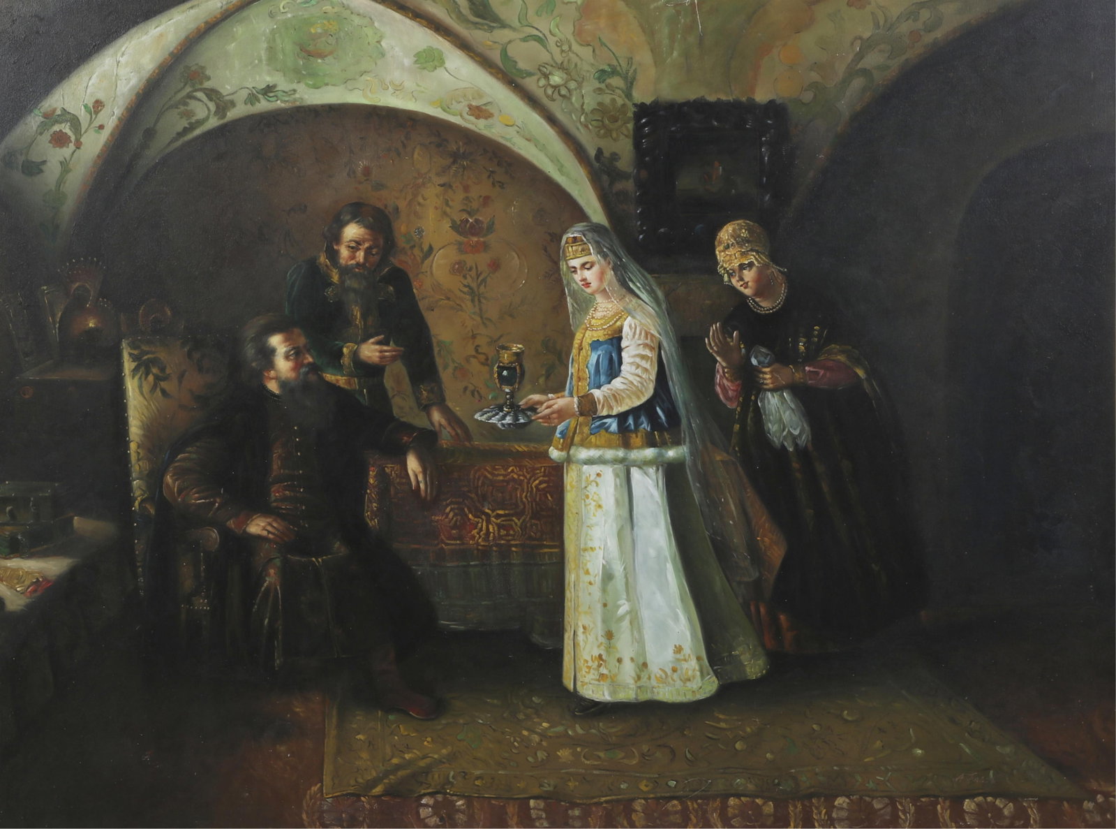 After Konstanitn Makovsky (Russia, 1839-1915), From the Everyday Life of the Russian Boyar in the: After Konstanitn Makovsky Russia 1839-1915 From the Everyday Life of the Russian Boyar in the 17th Century oil on canvas 36 x 48in (92 x 122cm)