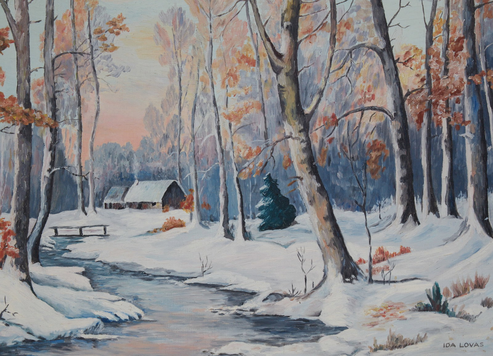 Ida Lovas (Hungarian / American, 20th century), Winter, oil on canvas, 22 x 30in (66 x 76cm): Ida Lovas Hungarian / American 20th century Winter oil on canvas signed to lower right 22 x 30in (66 x 76cm)
