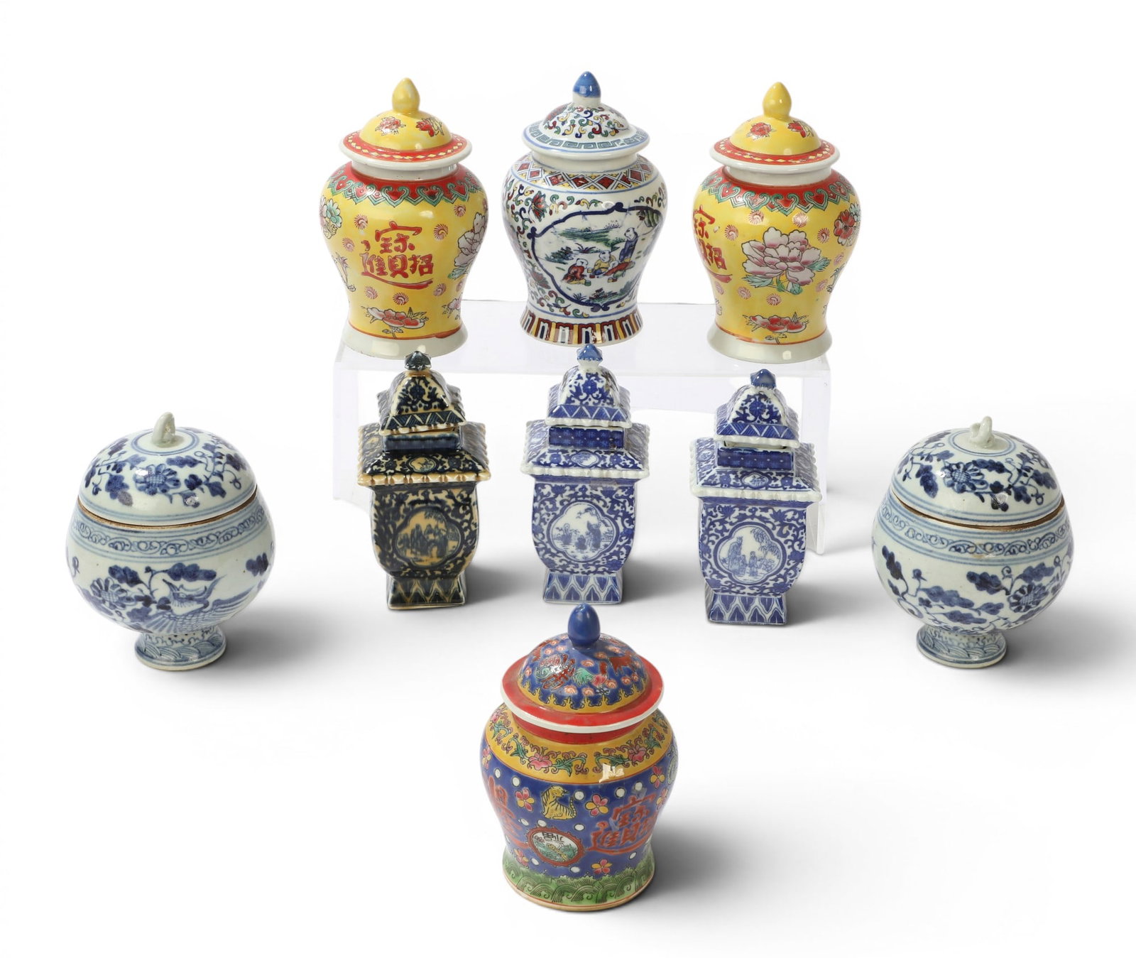 A group of nine Chinese covered jars (1 of 5)