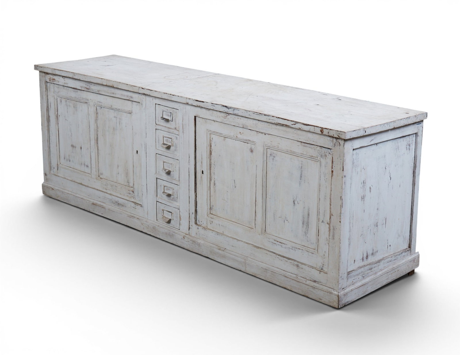 A white painted low dresser, Early 20th century: A white painted low dresser Early 20th century height 28in (71cm); width 82 1/2in (210cm); depth 20 1/2in (52cm)