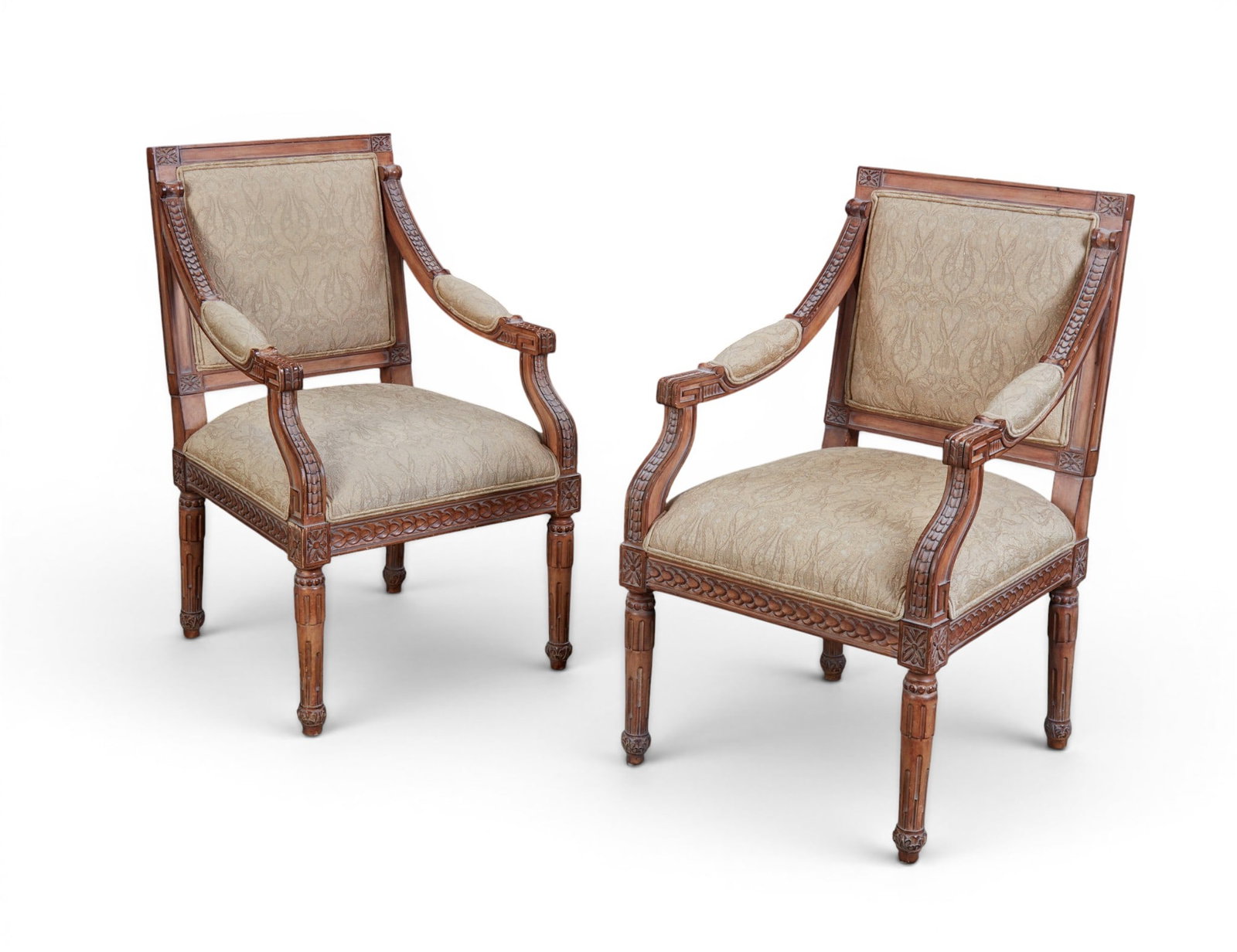 A pair of armchairs: A pair of armchairs height 42 x width 23 x depth 26 in. (106.7 x 58.4 x 66 cm.)
