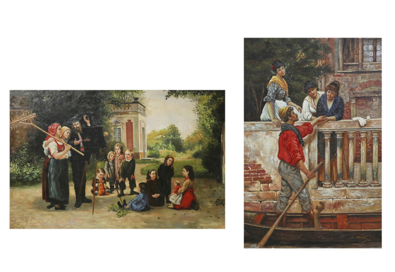 Two framed works: Two framed works lot includes: an oil on canvas entitled A fisherman's wooing After Ettore Cacciapuoti (Italy. 1860-1923); together with