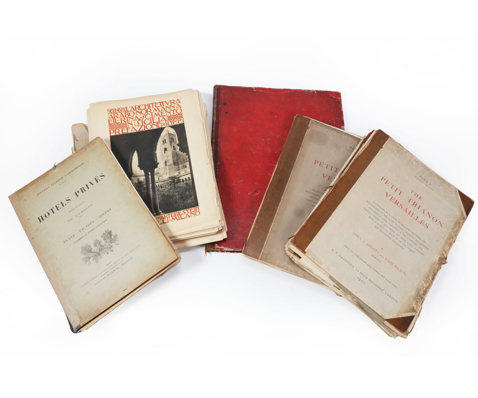 Six architectural portfolios: France, Sicily, and Rome: Six architectural portfolios: France, Sicily, and Rome lot includes: 1-3. The Petit Trianon Versailles (mixed volumes in three parts, however plates not complete, 130 total plates with volume one