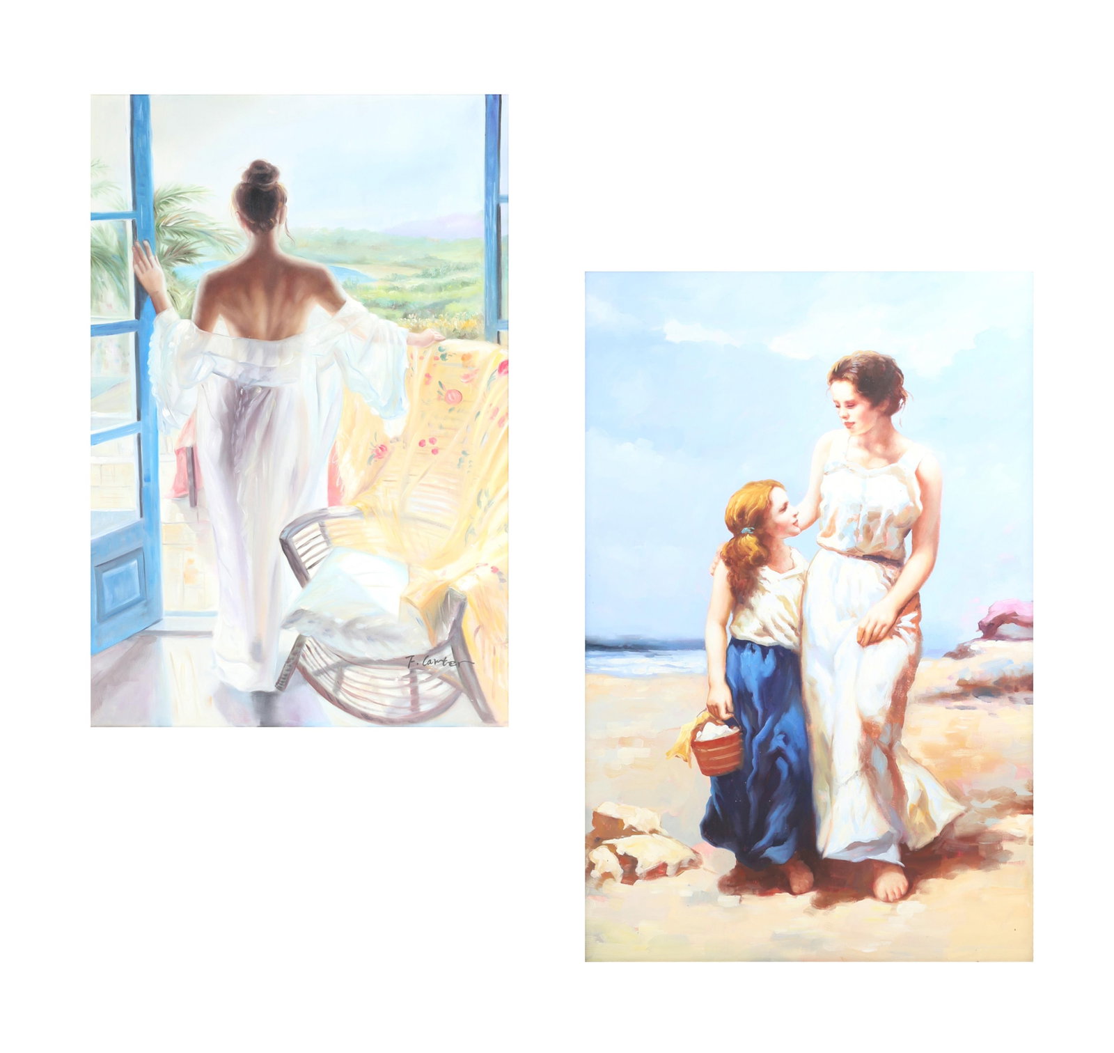 Two figural paintings oil paintings on canvas, framed: Two figural paintings oil paintings on canvas, framed lot includes two unsigned works largest 36 x 24in (36 x 61cm)
