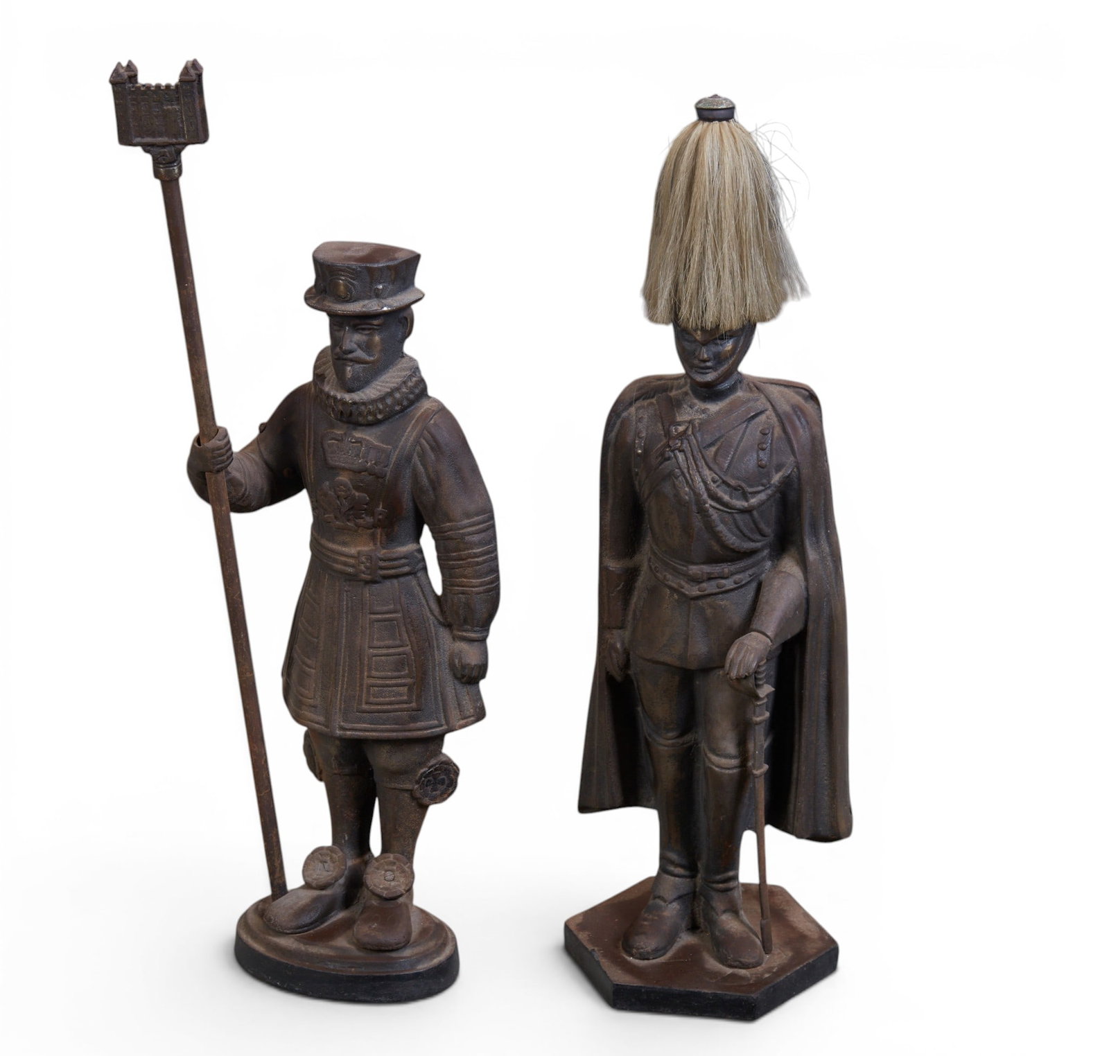 A pair of cast iron soldiers: A pair of cast iron soldiers Tallest: height 30 in. (76.2 cm.)
