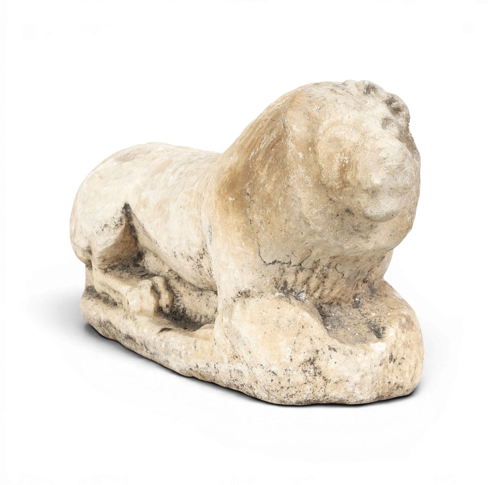A marble lion: A marble lion height 11 x width 21 x depth 7 in. (27.9 x 53.3 x 17.8 cm.)