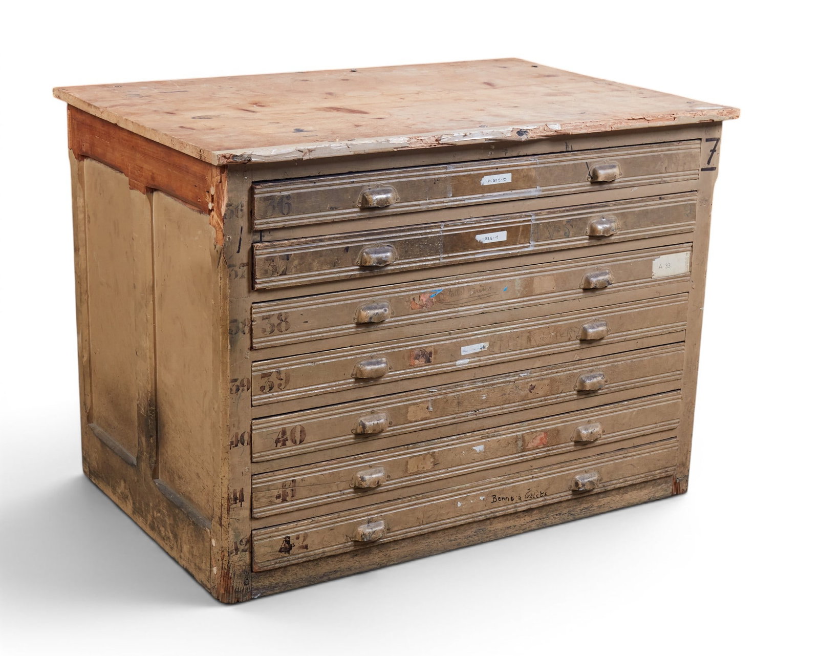 A tan painted file or folio cabinet, early 20th century: A tan painted file or folio cabinet early 20th century Height 36in (91cm); width 50in (127cm); depth 34in (86cm)