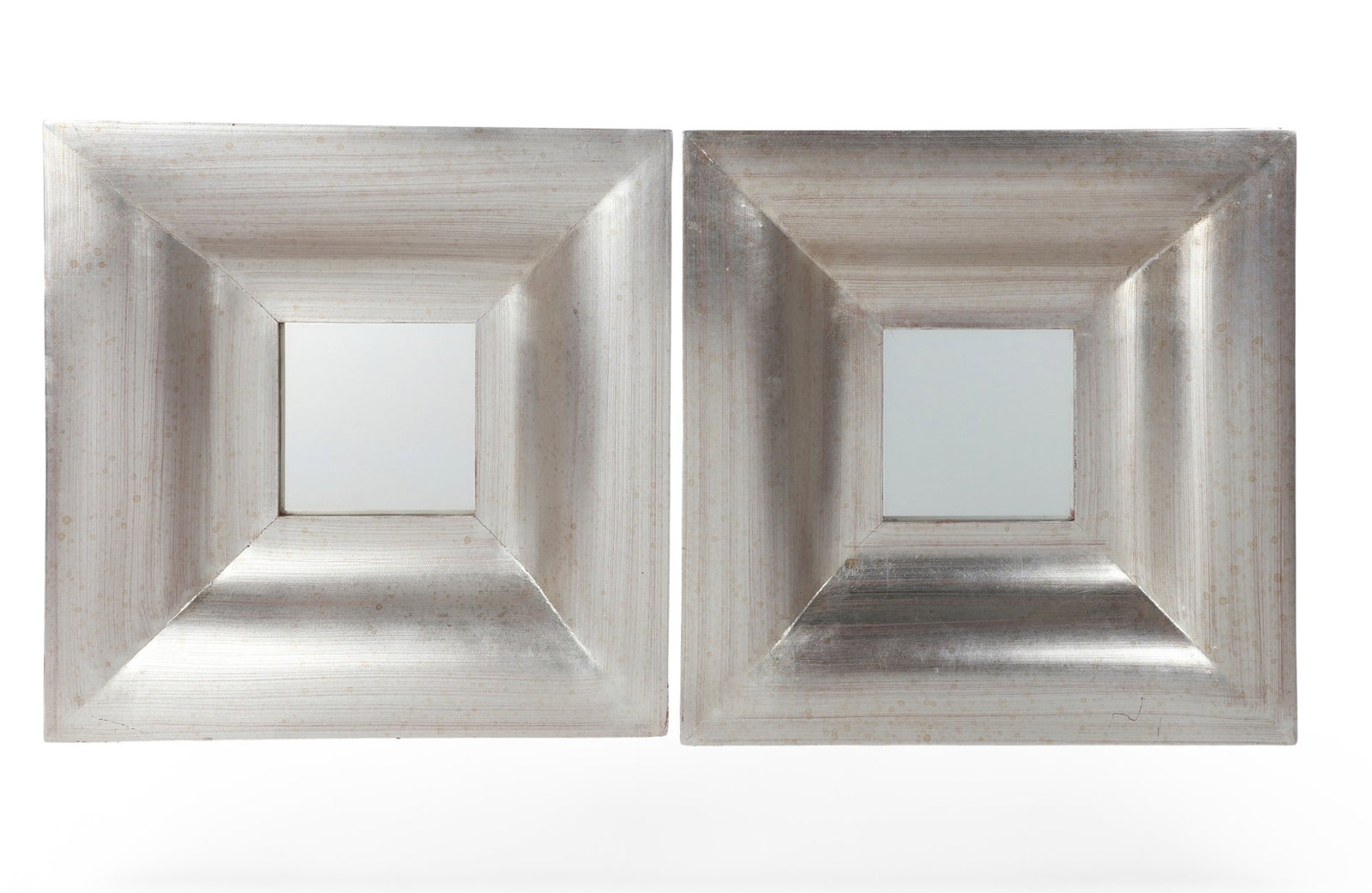 A pair of modern brushed silver painted inset wall mirrors (1 of 3)