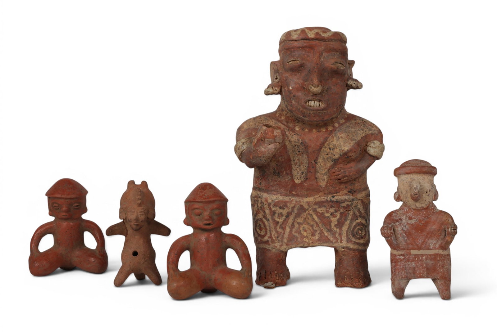 A group of five Mesoamerican (possibly Nayarit, Mexico) clay effigy figures (1 of 3)